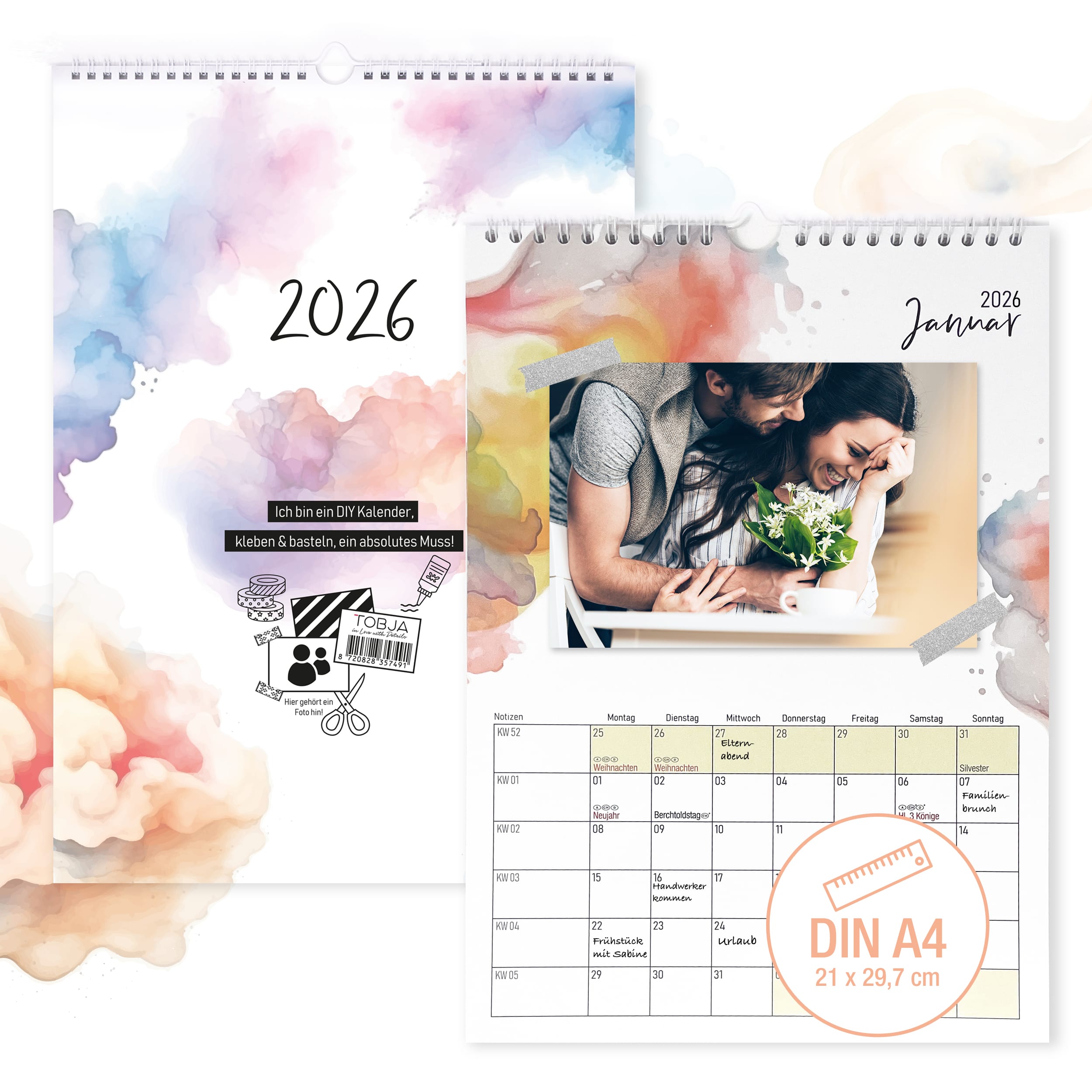 A4 Bastelkalender 2026 "Aquarell"  A4 Bastelkalender 2026 "Aquarell"