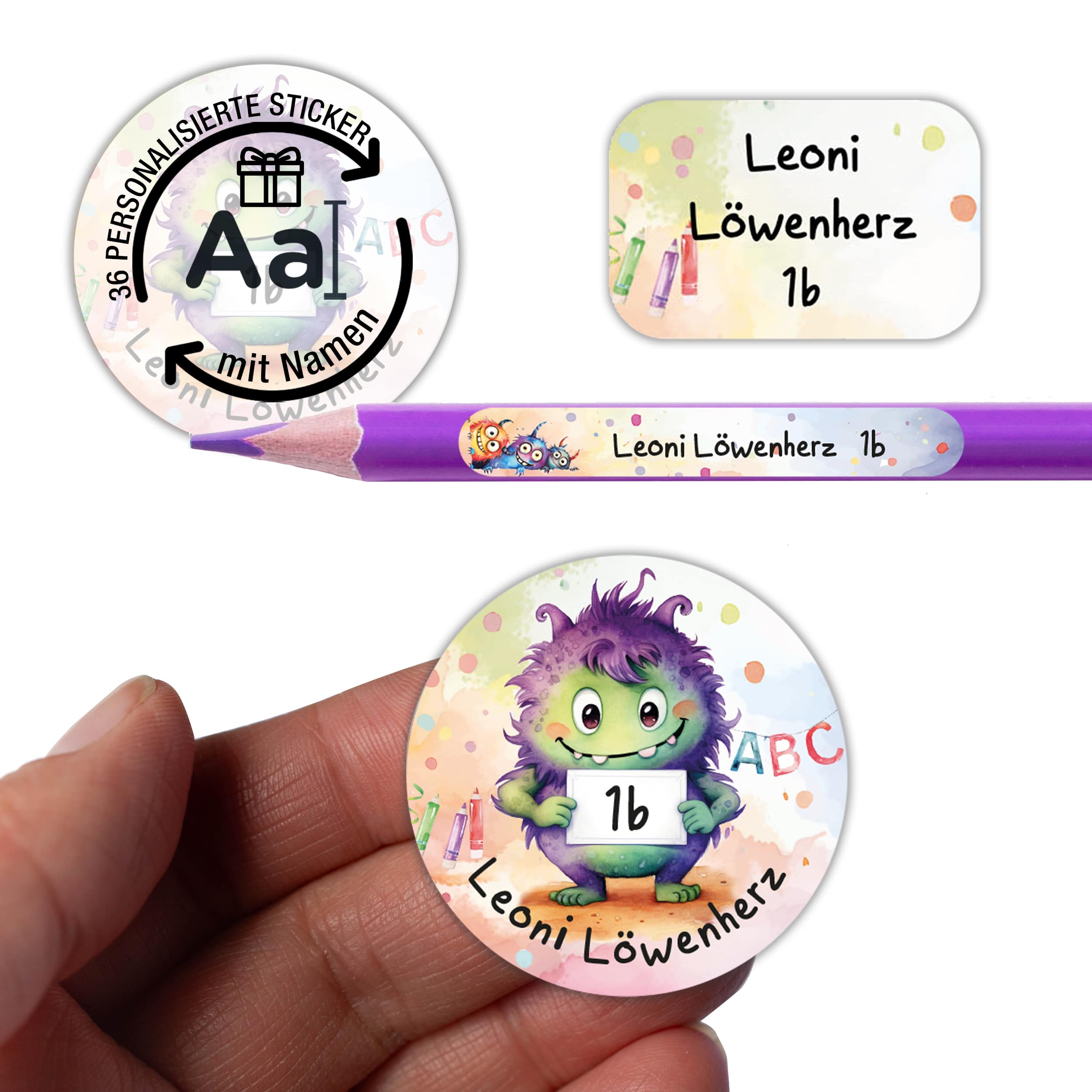 Sticker Set Monster Grundschule personalisiert Name