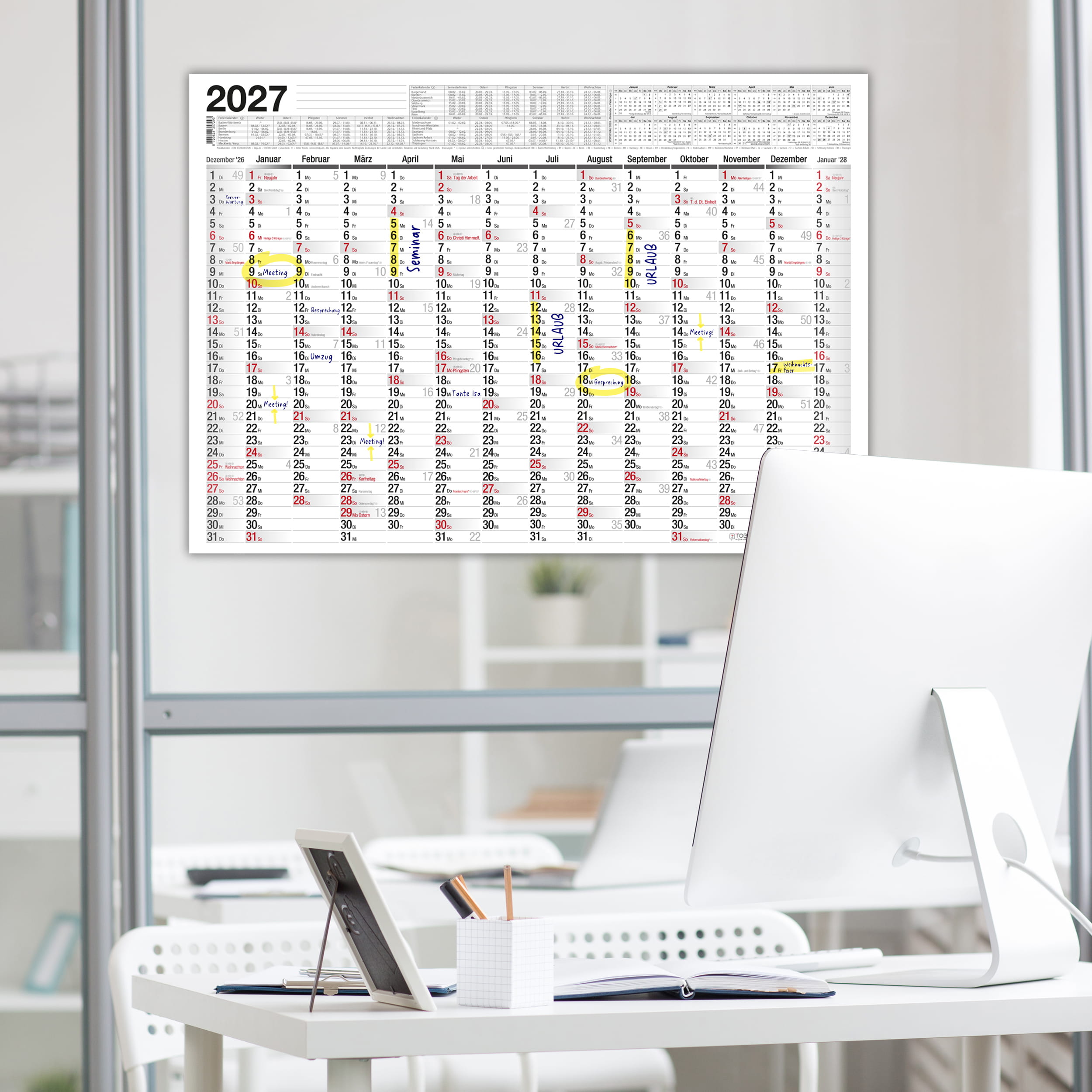 Wandkalender 2027 A2 Standard 14 Monate