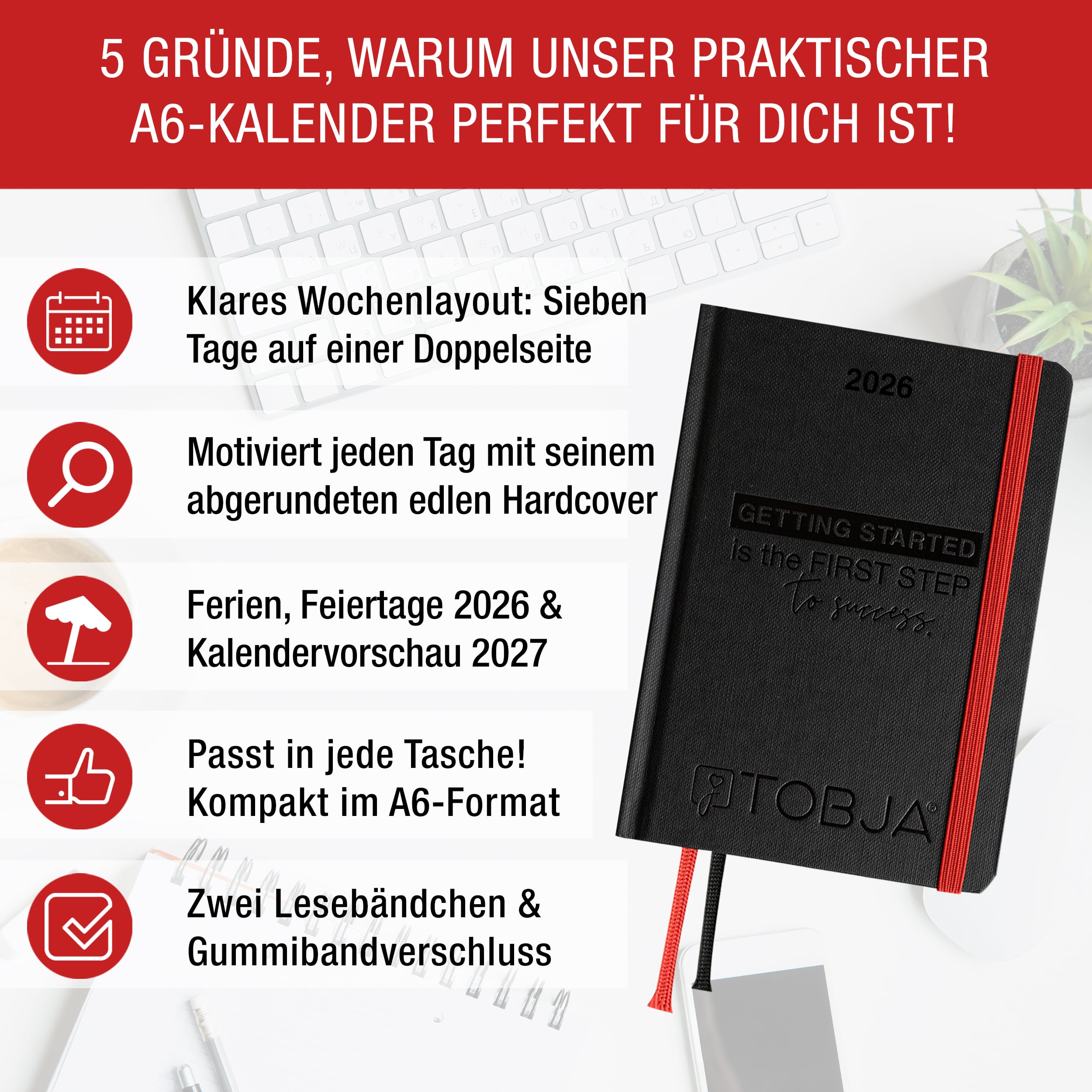Taschenkalender 2026 A6 "Black Success" A6 Taschenkalender 2026 "Black Success" Kalender