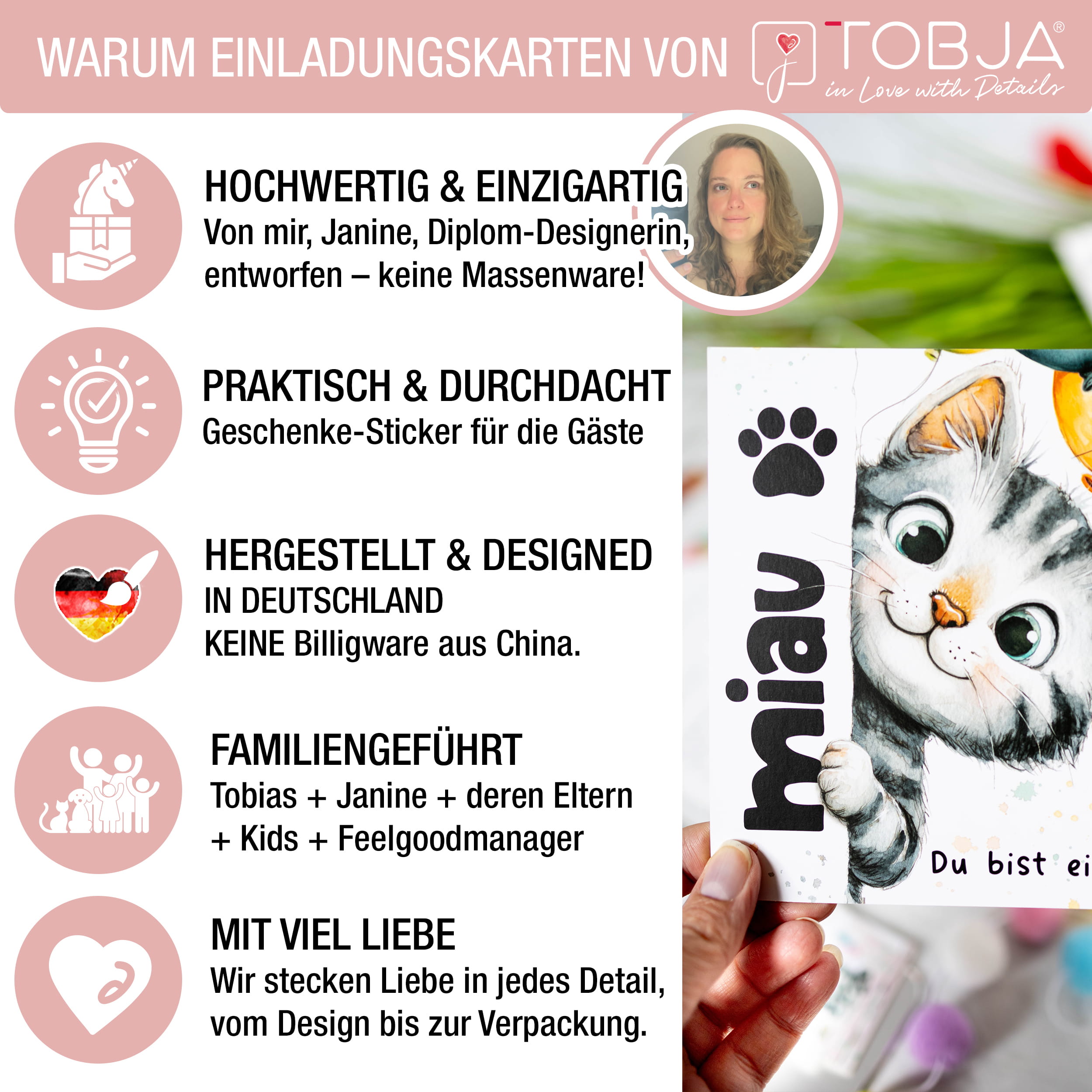 XXL Einladungskarten Katze – 10er-Set mit Stickern