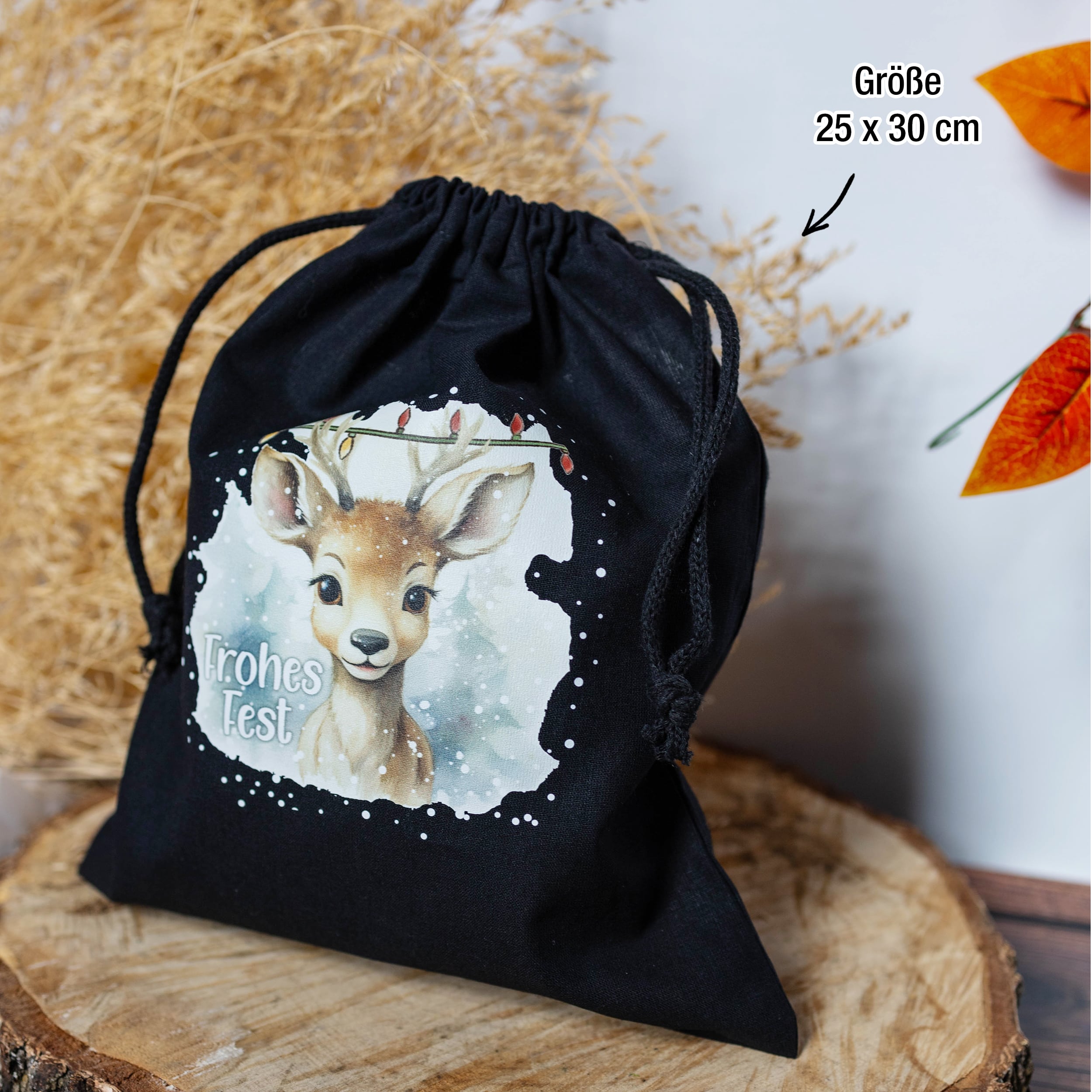 Weihnachtsbeutel Baumwolle Schwarz 3er Set