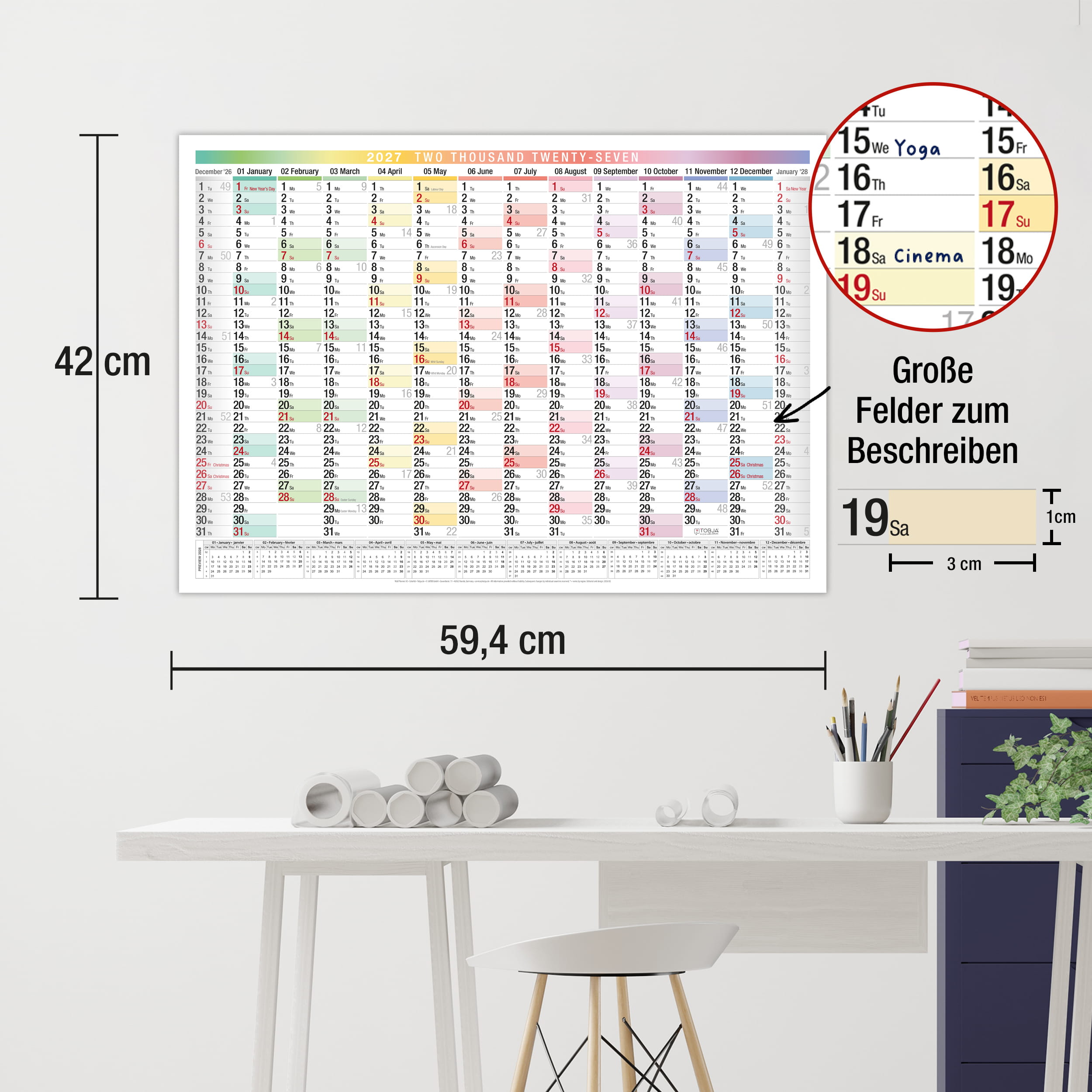 Wall Calendar 2027 A2 Bunt EU English