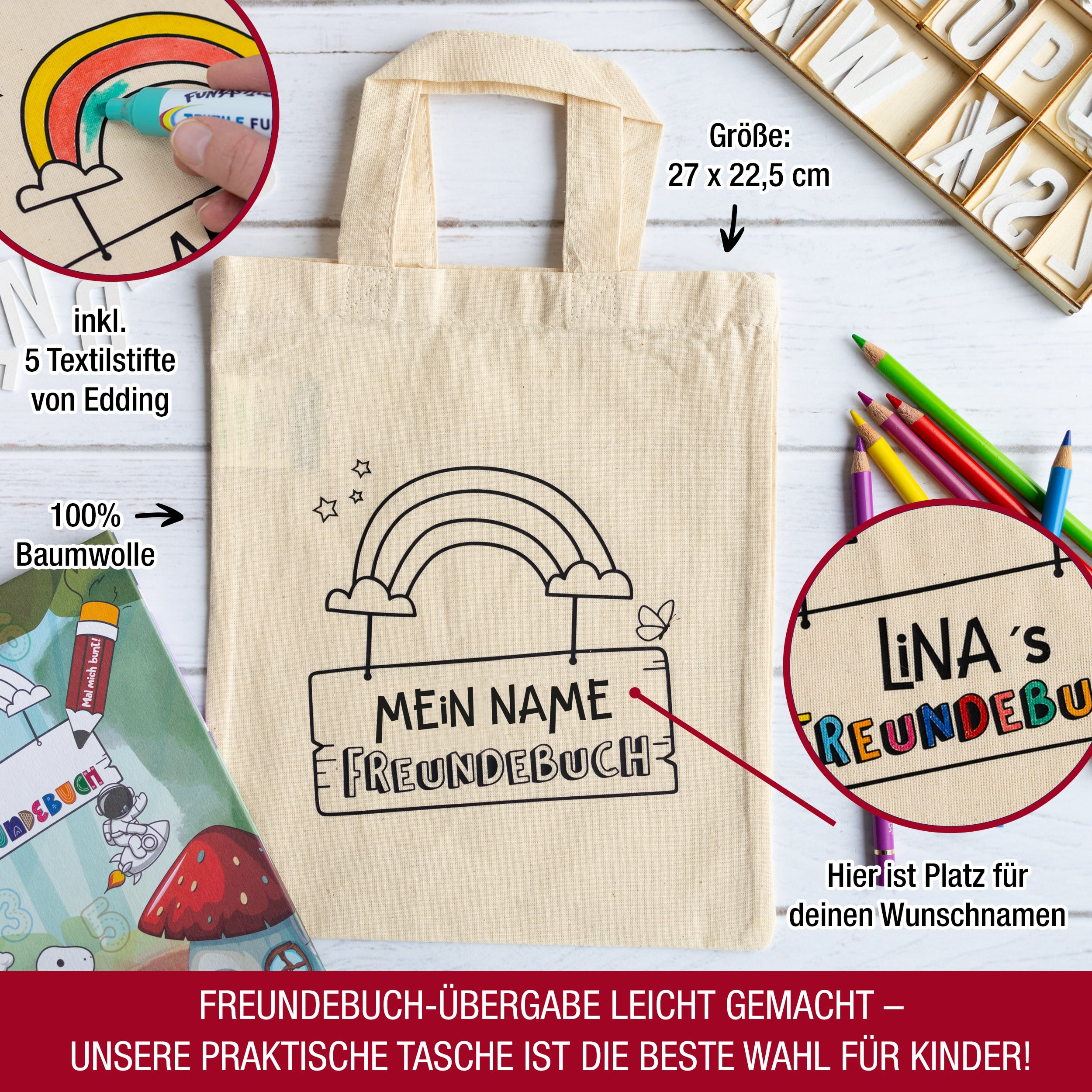 Freundebuch mit Personalisierter Stofftasche Freundebuch mit Personalisierter Stofftasche