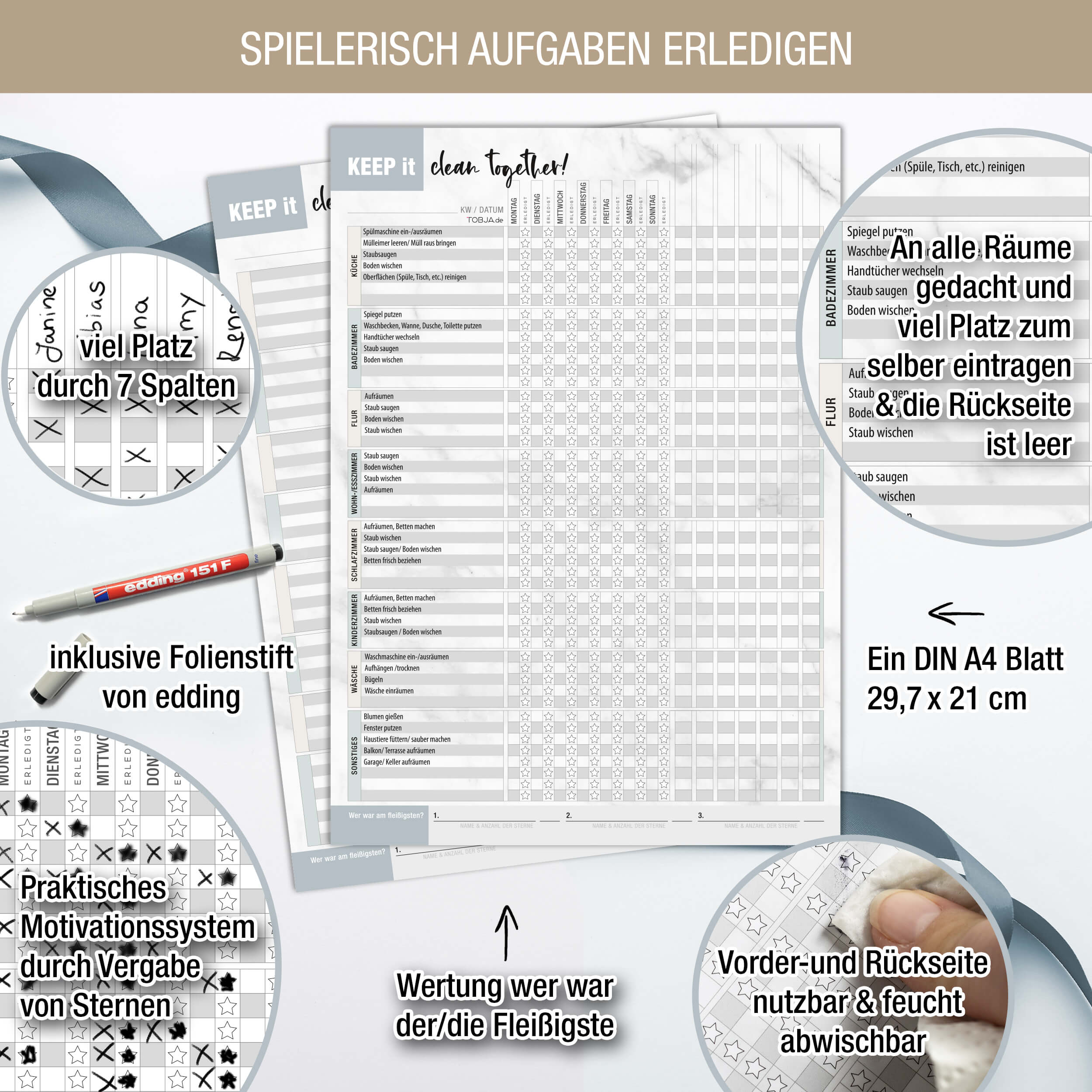 Haushaltsplaner abwischbar inkl. Stift 