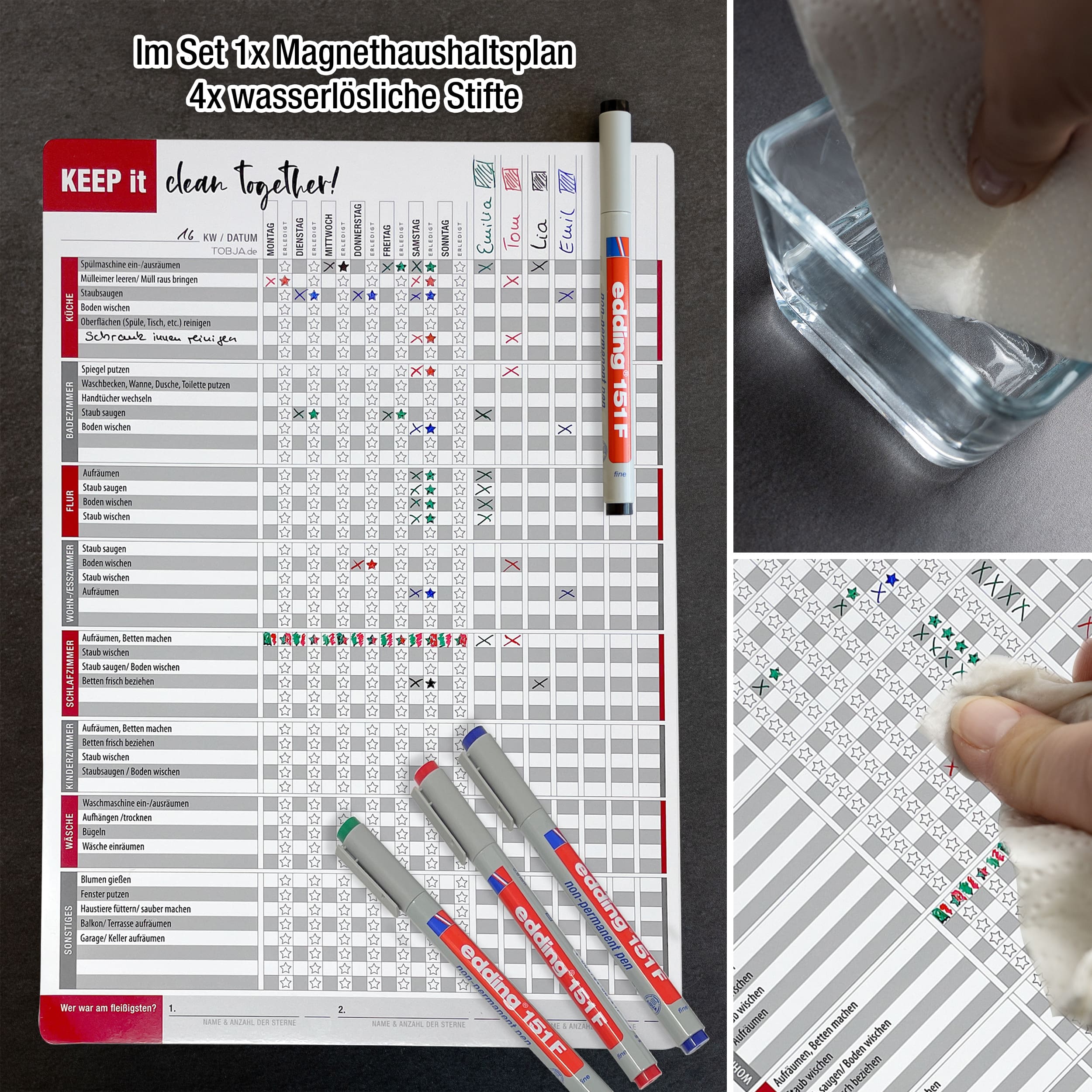 Haushaltsplaner magnetisch inkl. 4 Stifte