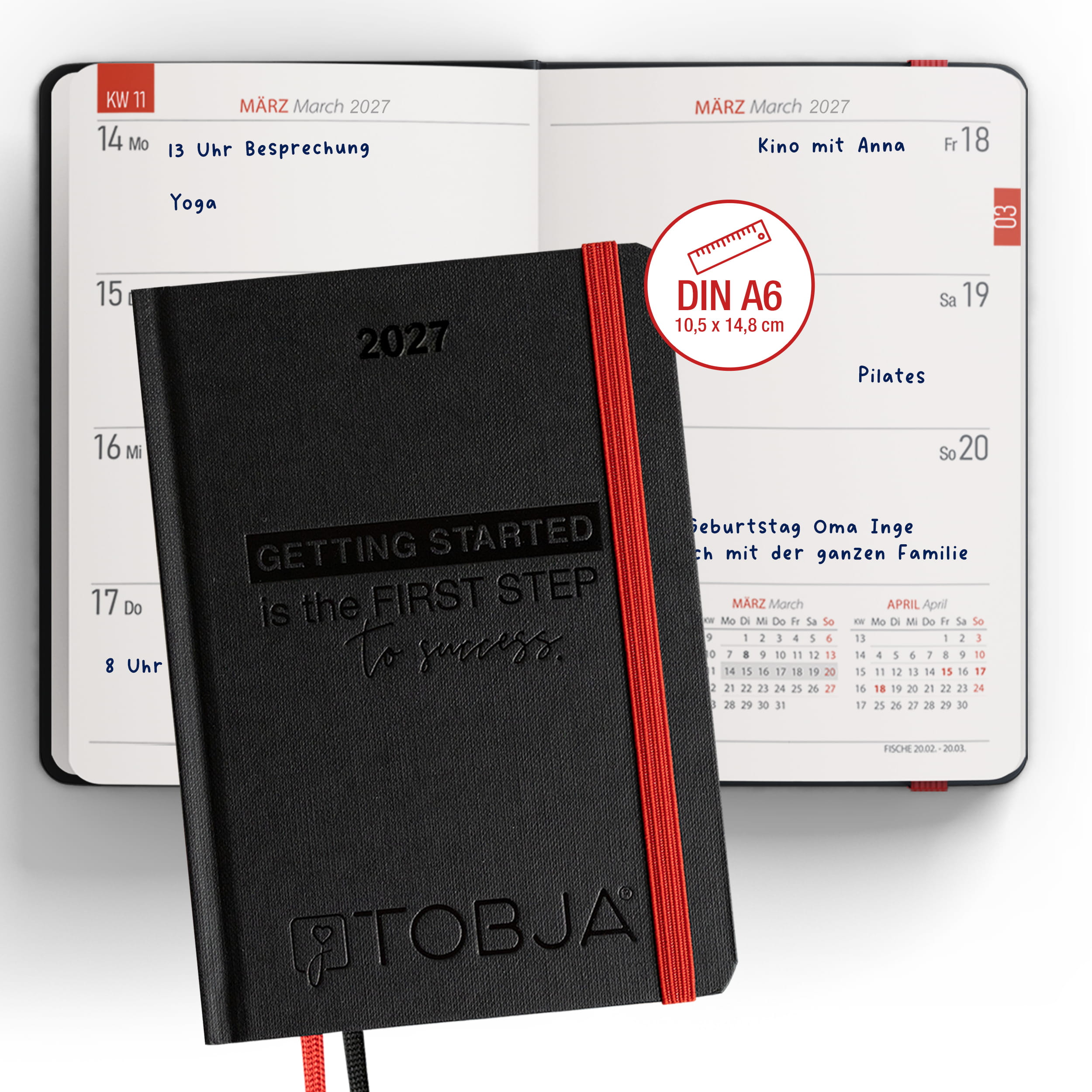 Taschenkalender 2027 A6 Schwarz - Hardcover & FSC