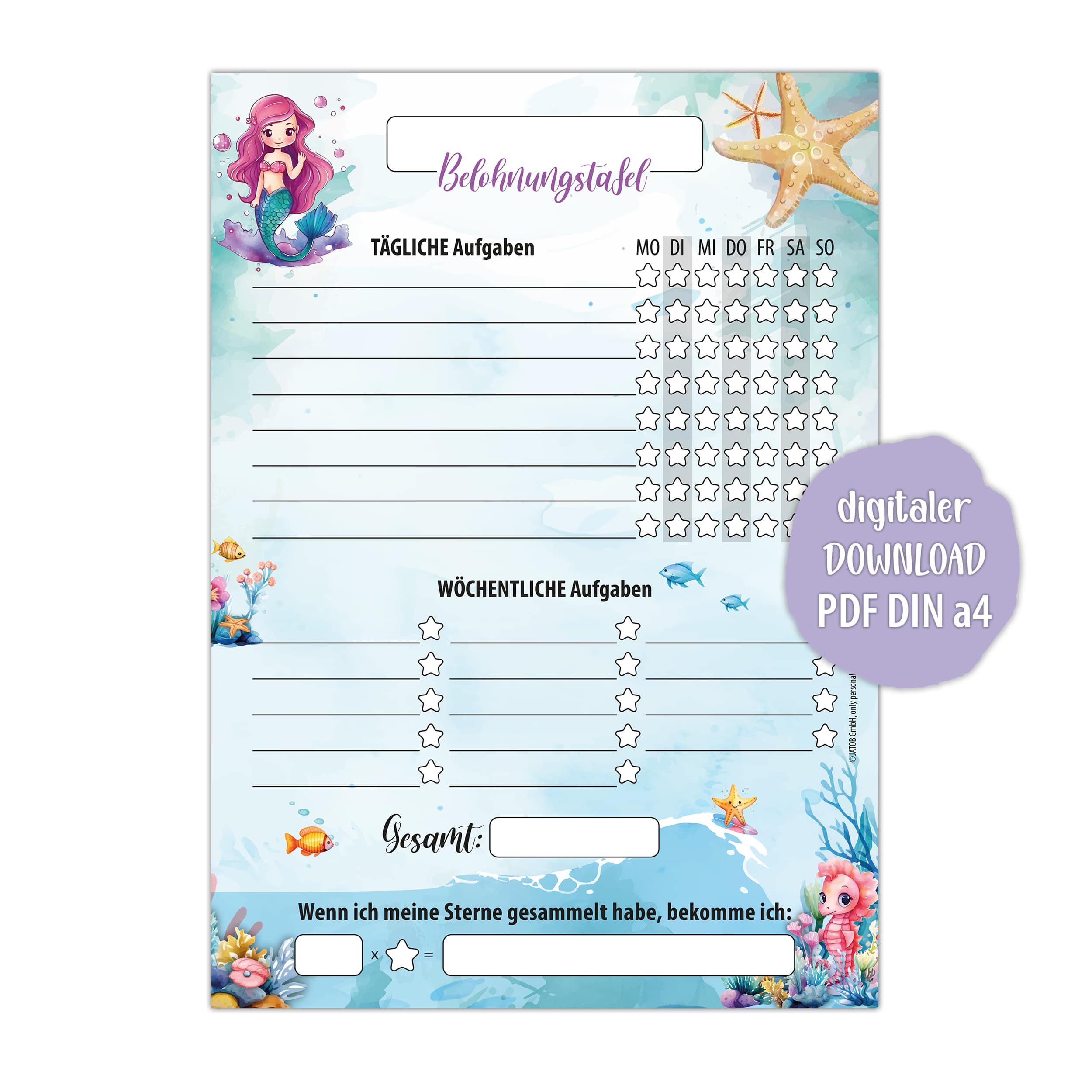 Digitale Belohnungstafel Meerjungfrau
