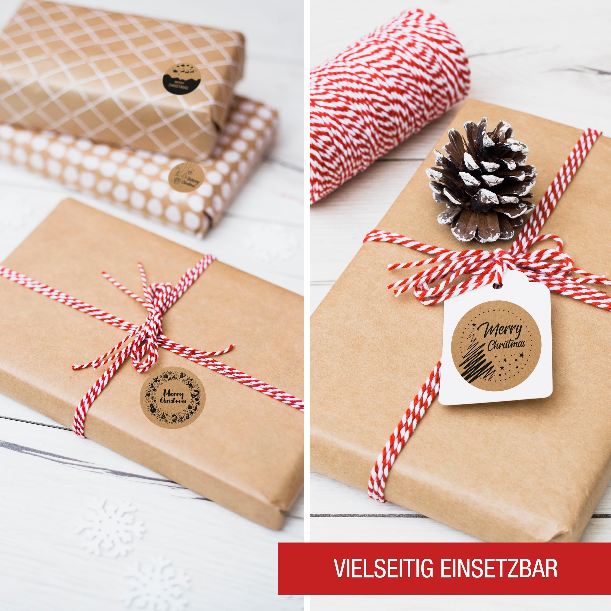 Sticker 4-er Set Bögen "Merry Christmas" Kraftpapier