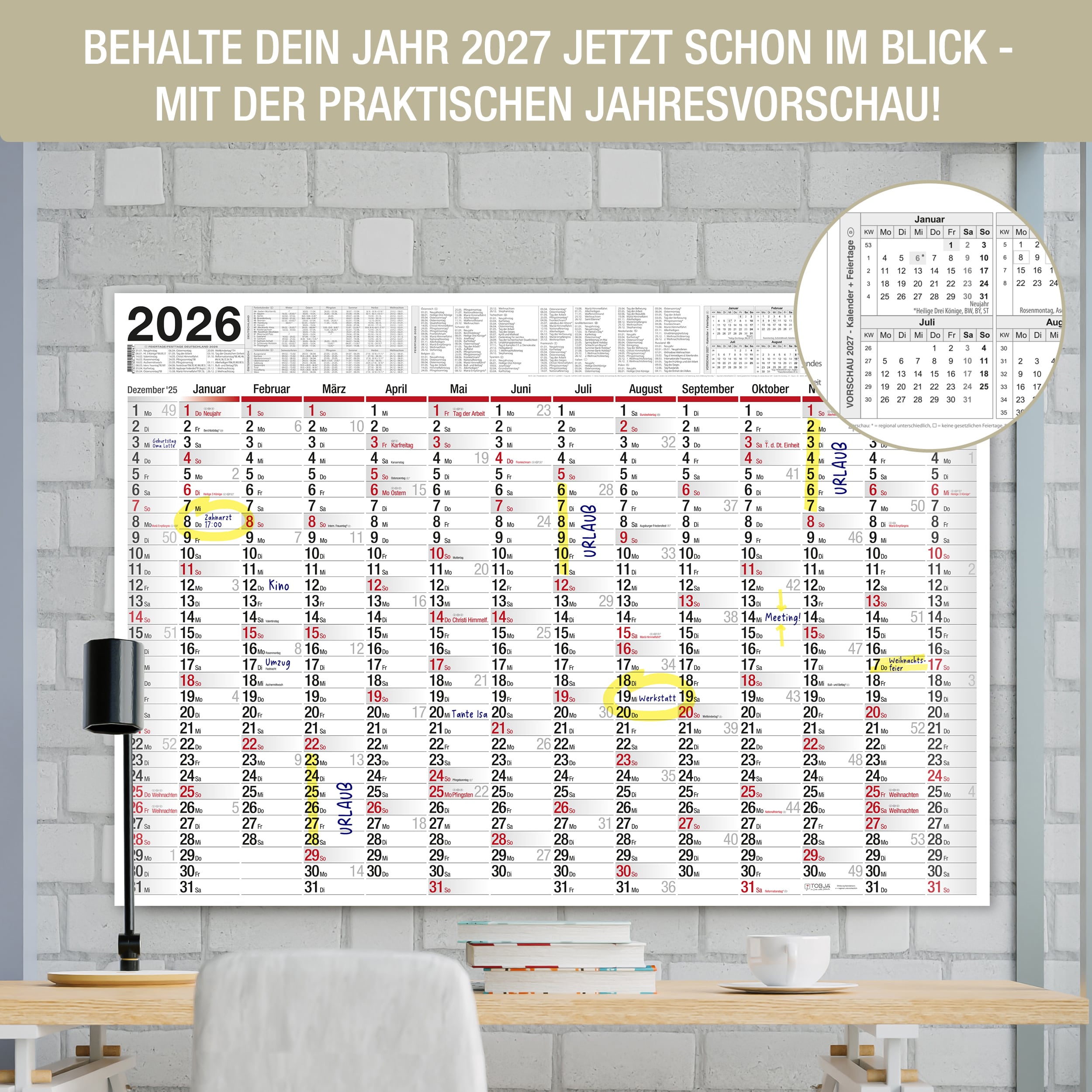 XXL Wandkalender 2026 1x Kalender gefalzt