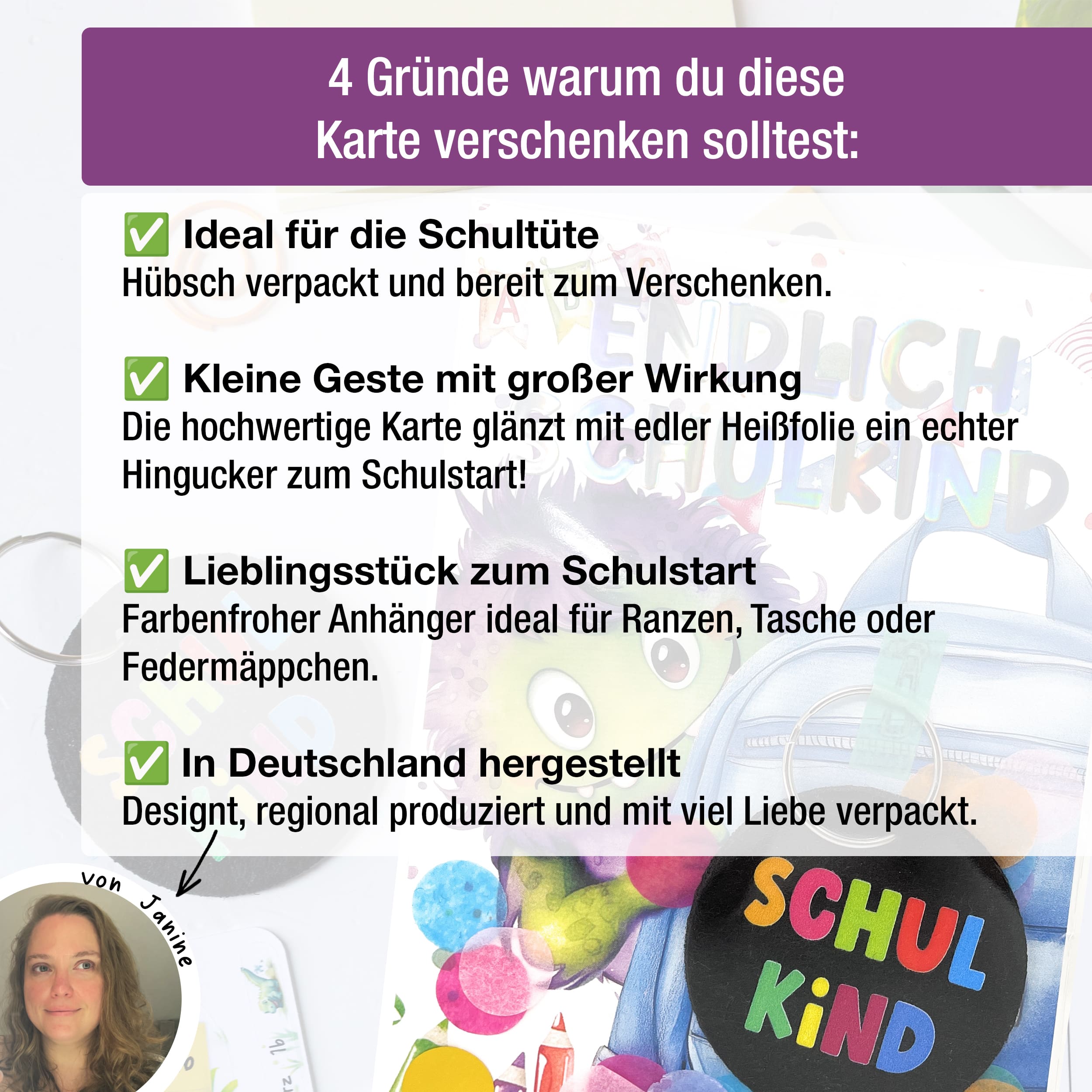 A6 Karte Glückwunsch Einschulung Monster + Anhänger Ohne Name