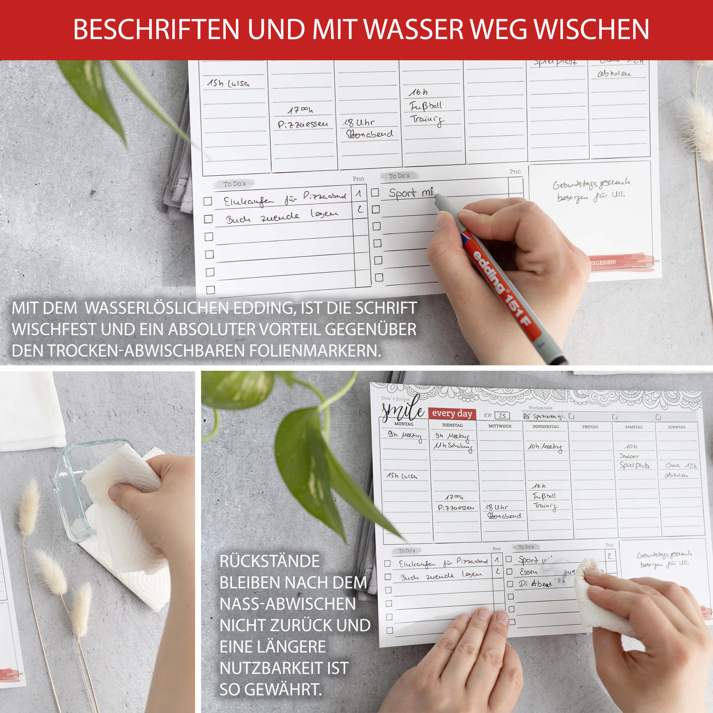 Wochenplaner abwischbar inkl. Stift Wochenplaner abwischbar inkl. Stift