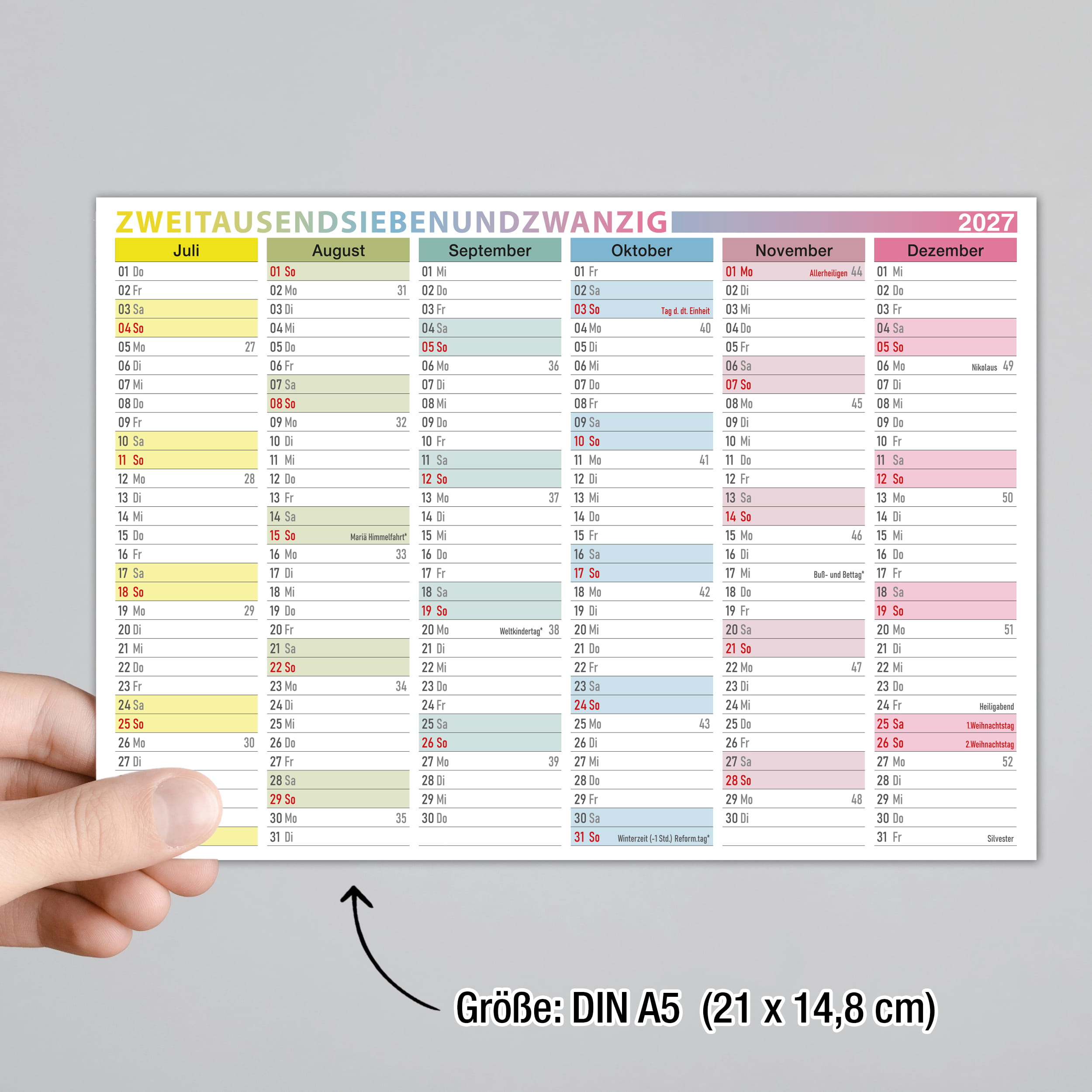 Tafelkalender 2027 A5 bunt - 3er Set