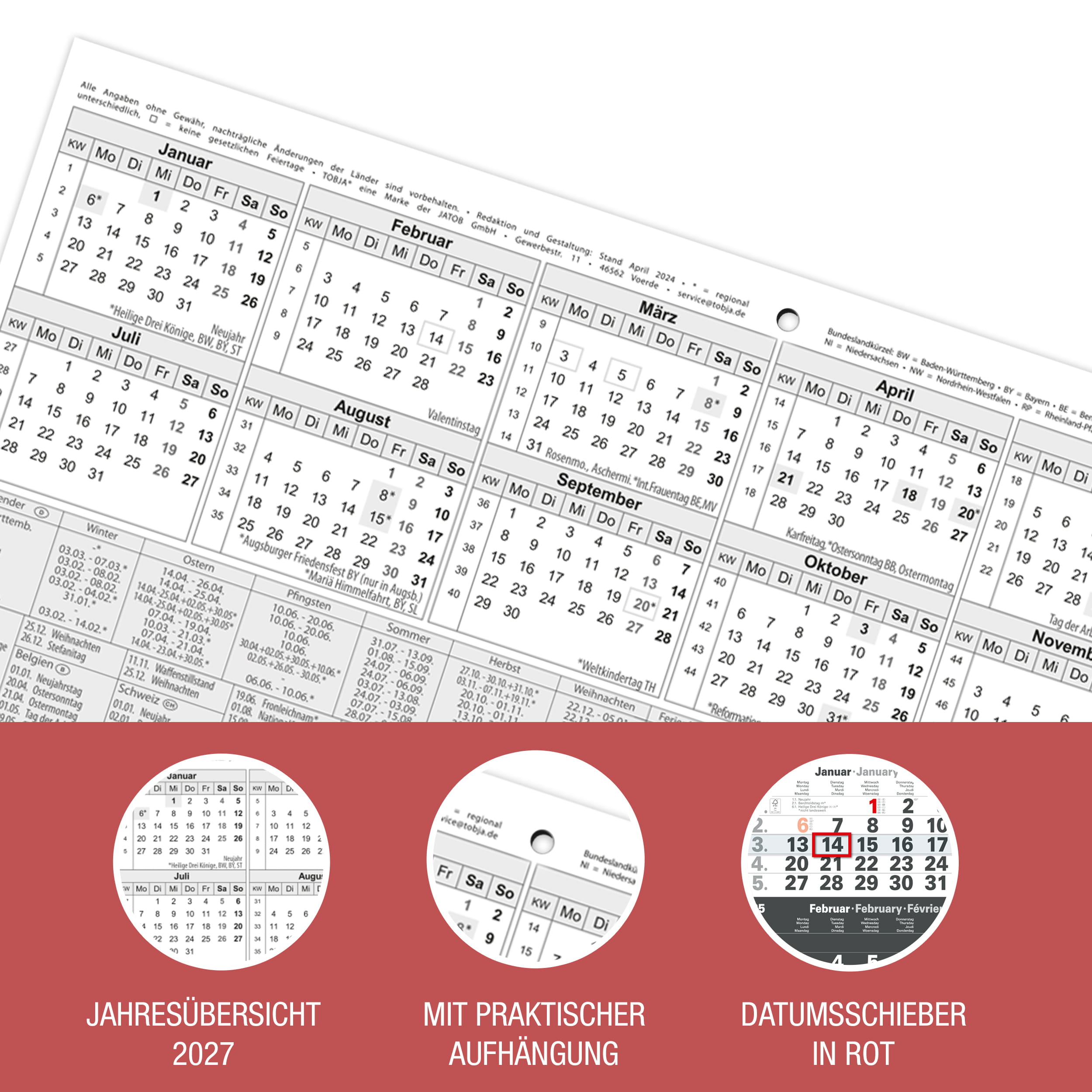 3-Monatskalender 2027 Anthrazit 30x56
