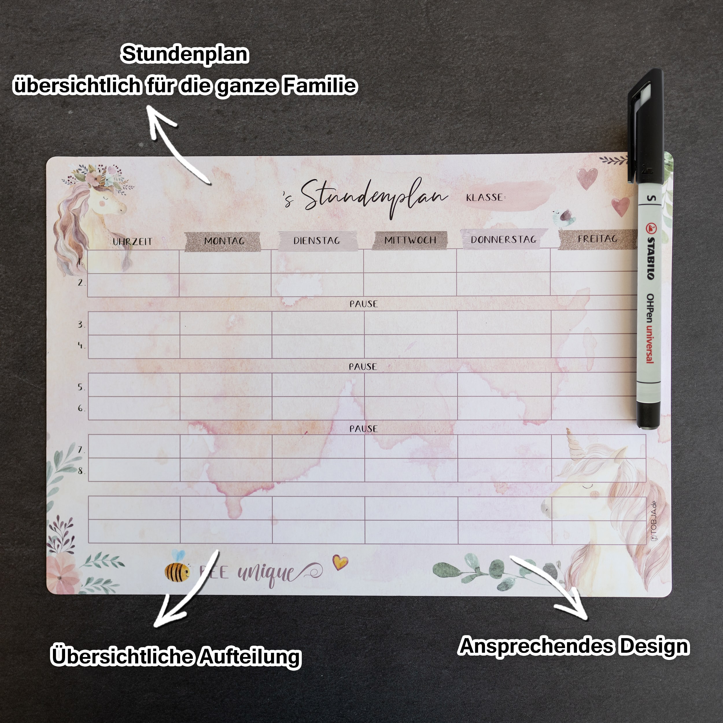 Stundenplan magnetisch "Einhorn"