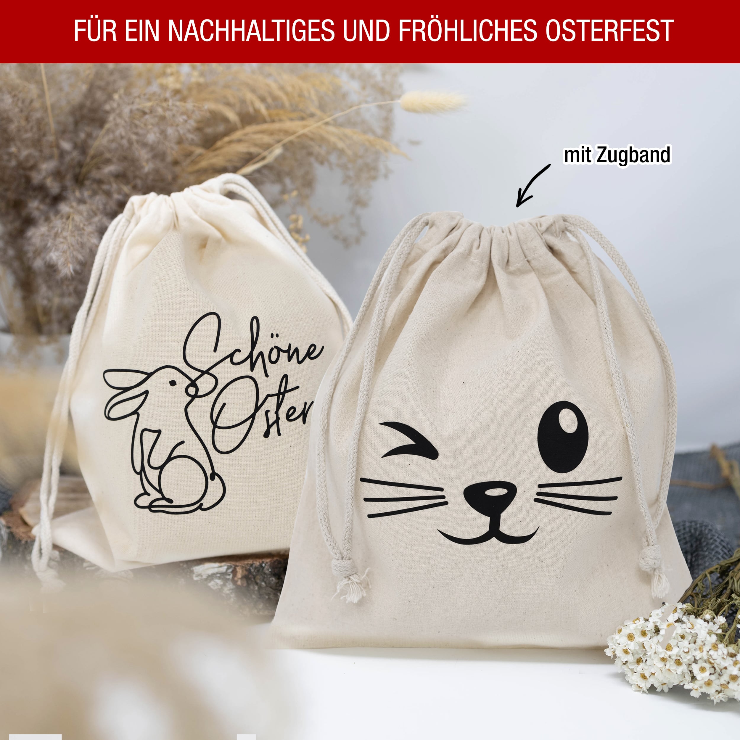 Ostern 2 Zuzieh Baumwollbeutel Set02