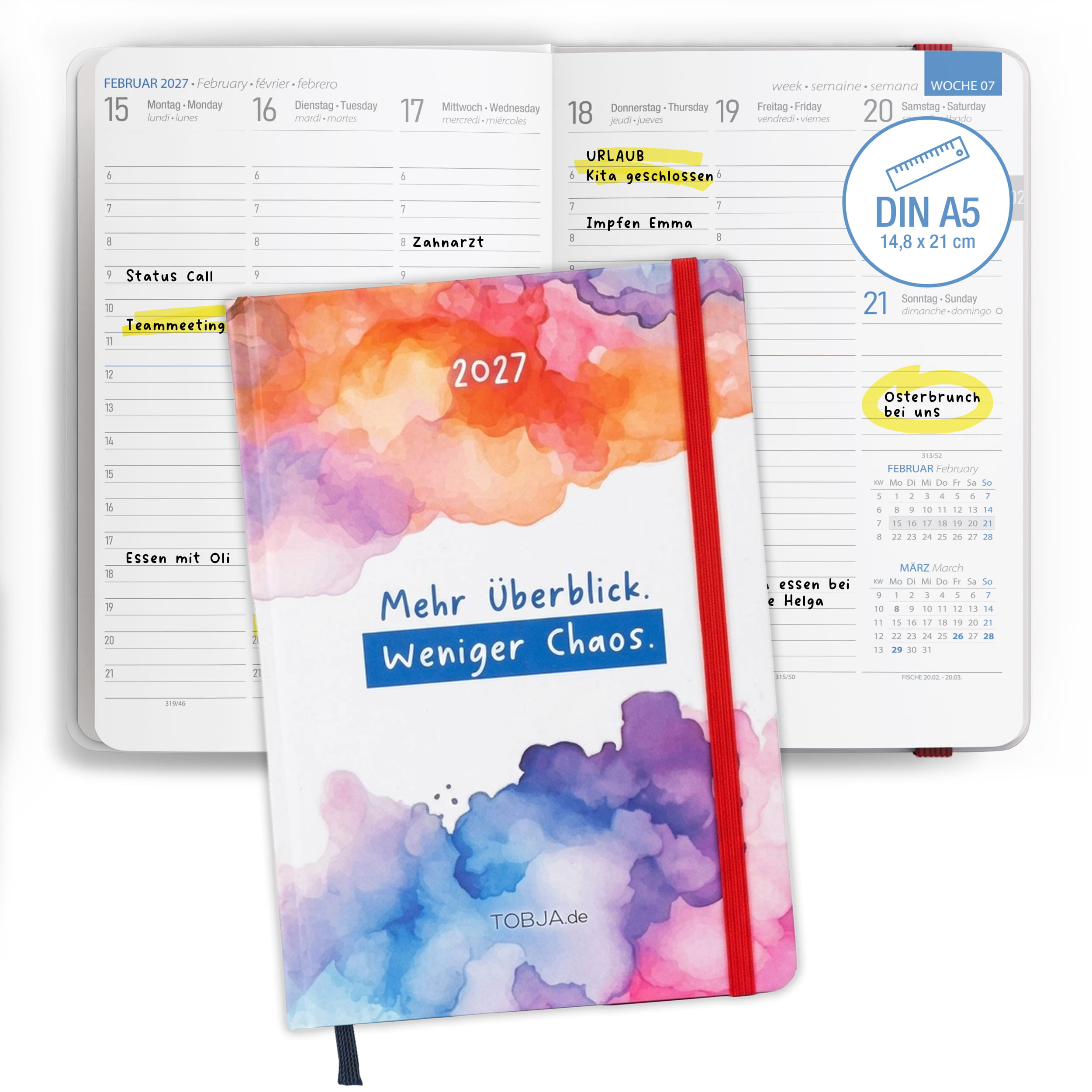 Buchkalender 2027 A5 Aquarell Halbstunden