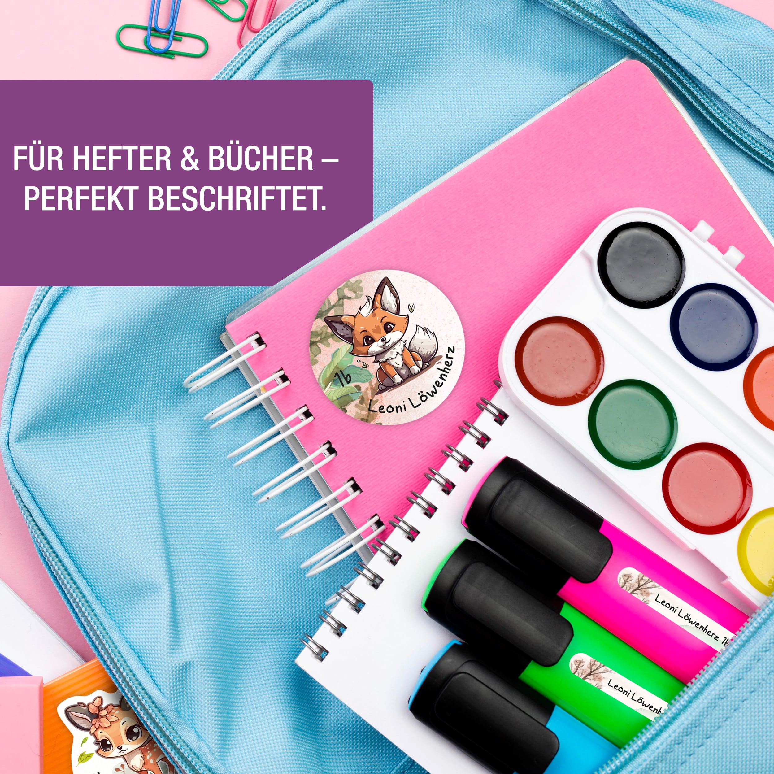 Sticker Set Waldtiere Grundschule personalisiert Name