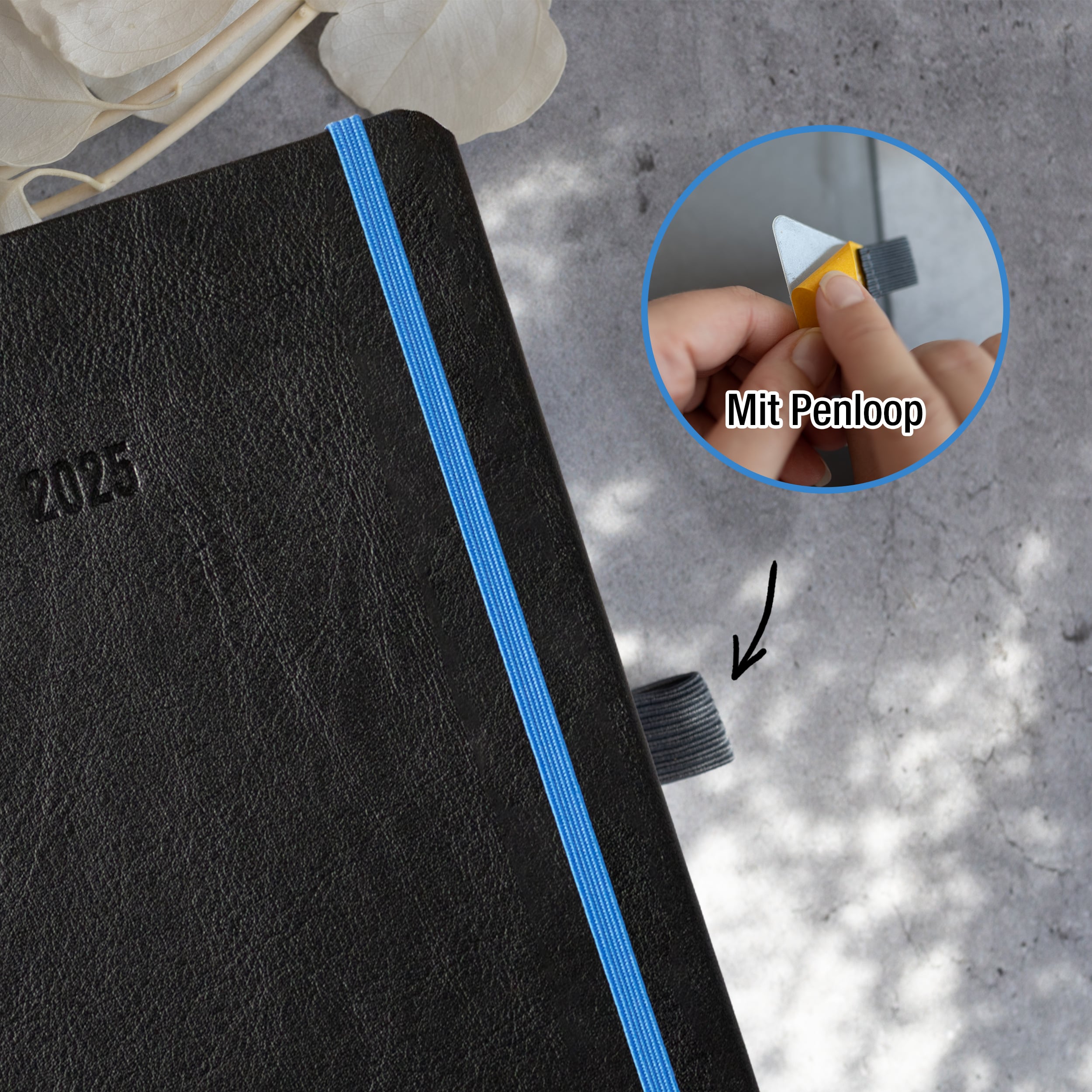 Buchkalender 2025 A5 "Blue Line" + Essential Kit Buchkalender 2025 A5 "Blue Line" + Essential Kit