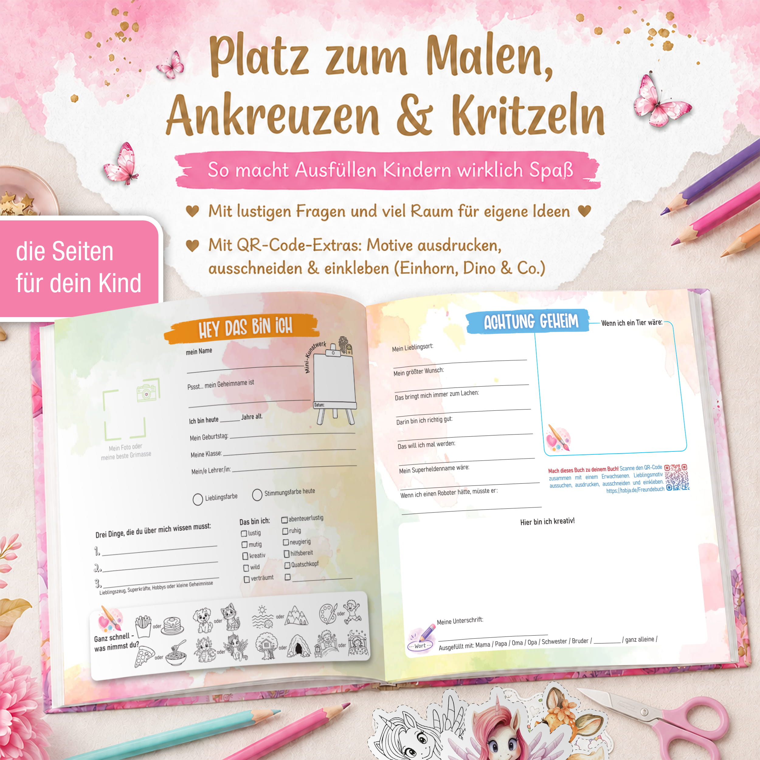 Freundebuch Grundschule Einhorn – 21 x 21 cm Hardcover