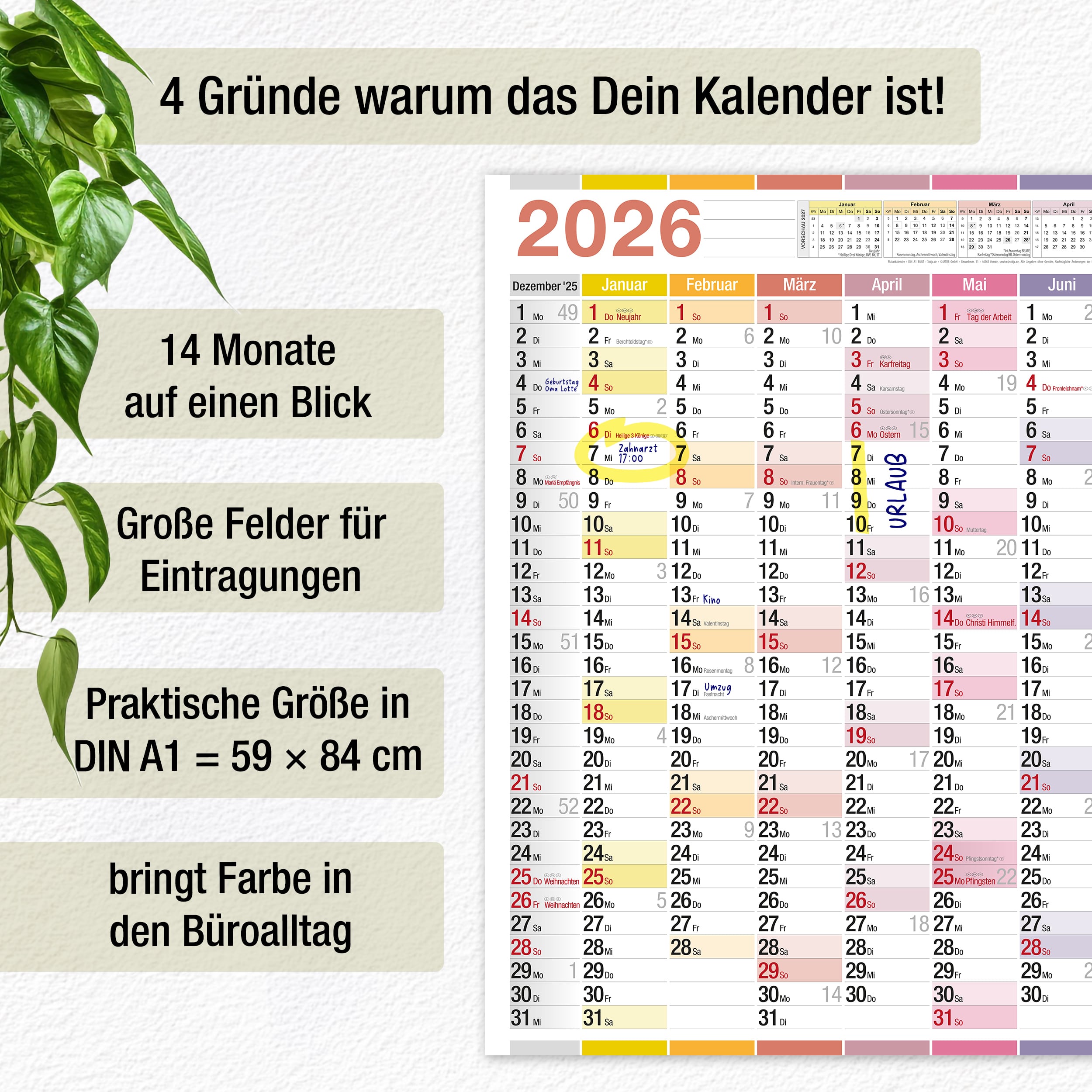 Wandkalender A1 2026 "bunt" Wandkalender A1 2026 "bunt"