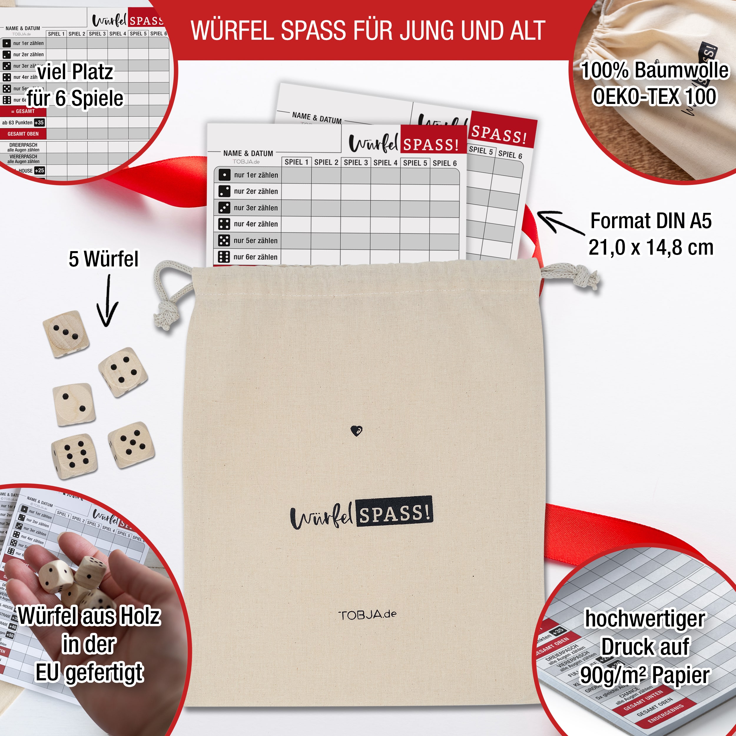 Würfelspiel Set "Blöcke, Würfel & Beutel" Würfelspiel Set "Blöcke, Würfel & Beutel"