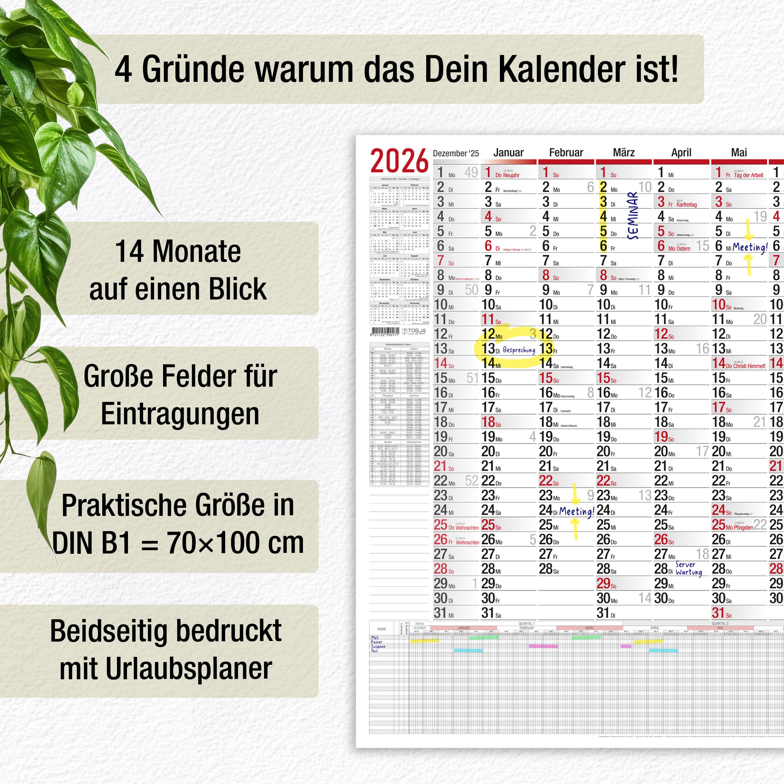 B1 Wandkalender 2026 beidseitig