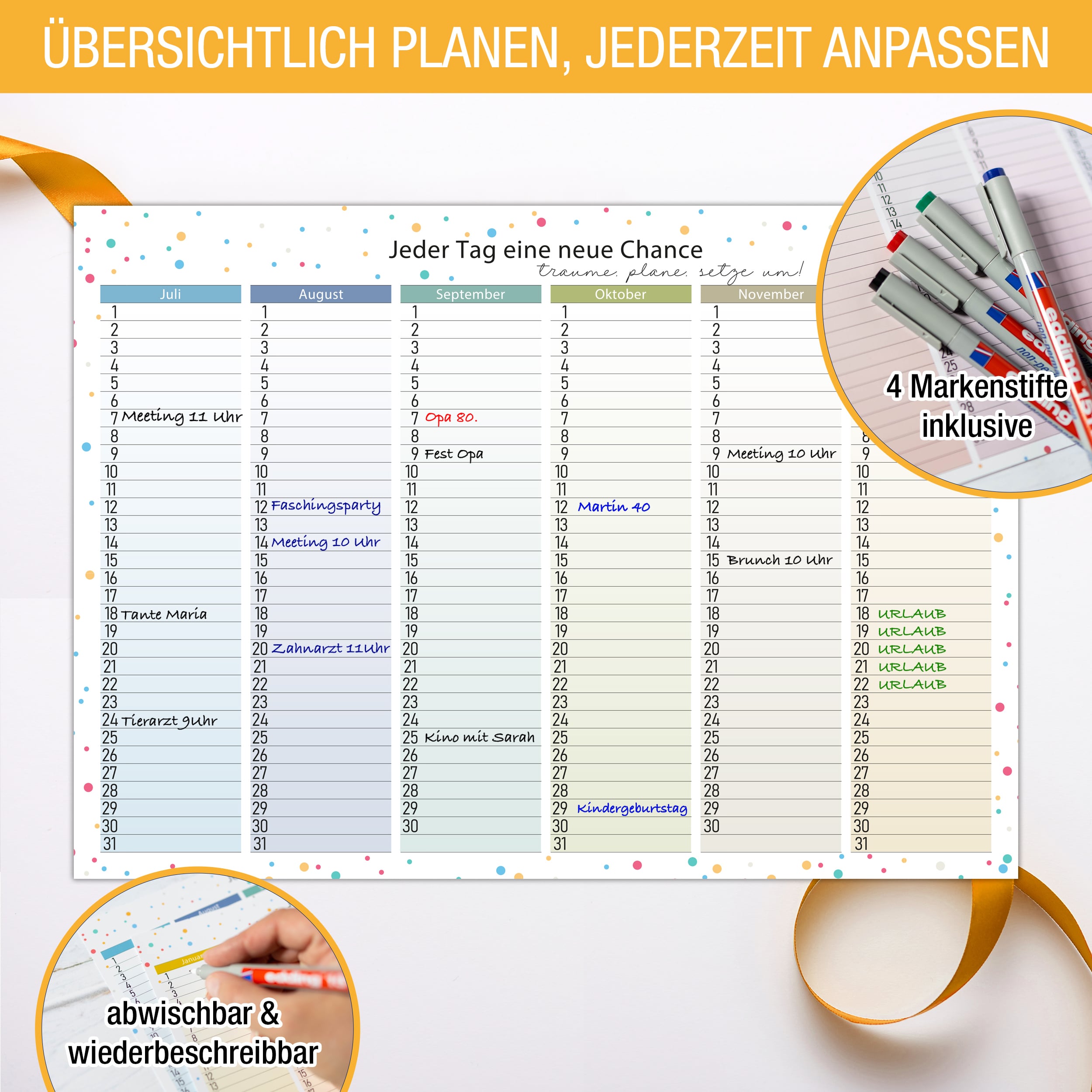 Immerwährend Kalender A4 "bunt" abwischbar Immerwährend Kalender A4 "bunt" abwischbar