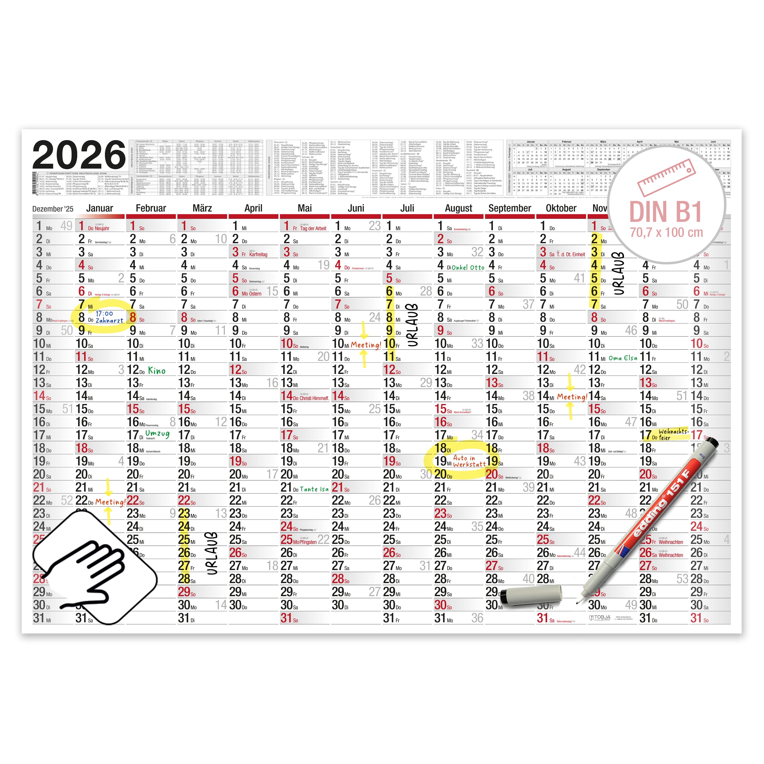 Wandkalender 2026 "Big Planer" [abwischbar]