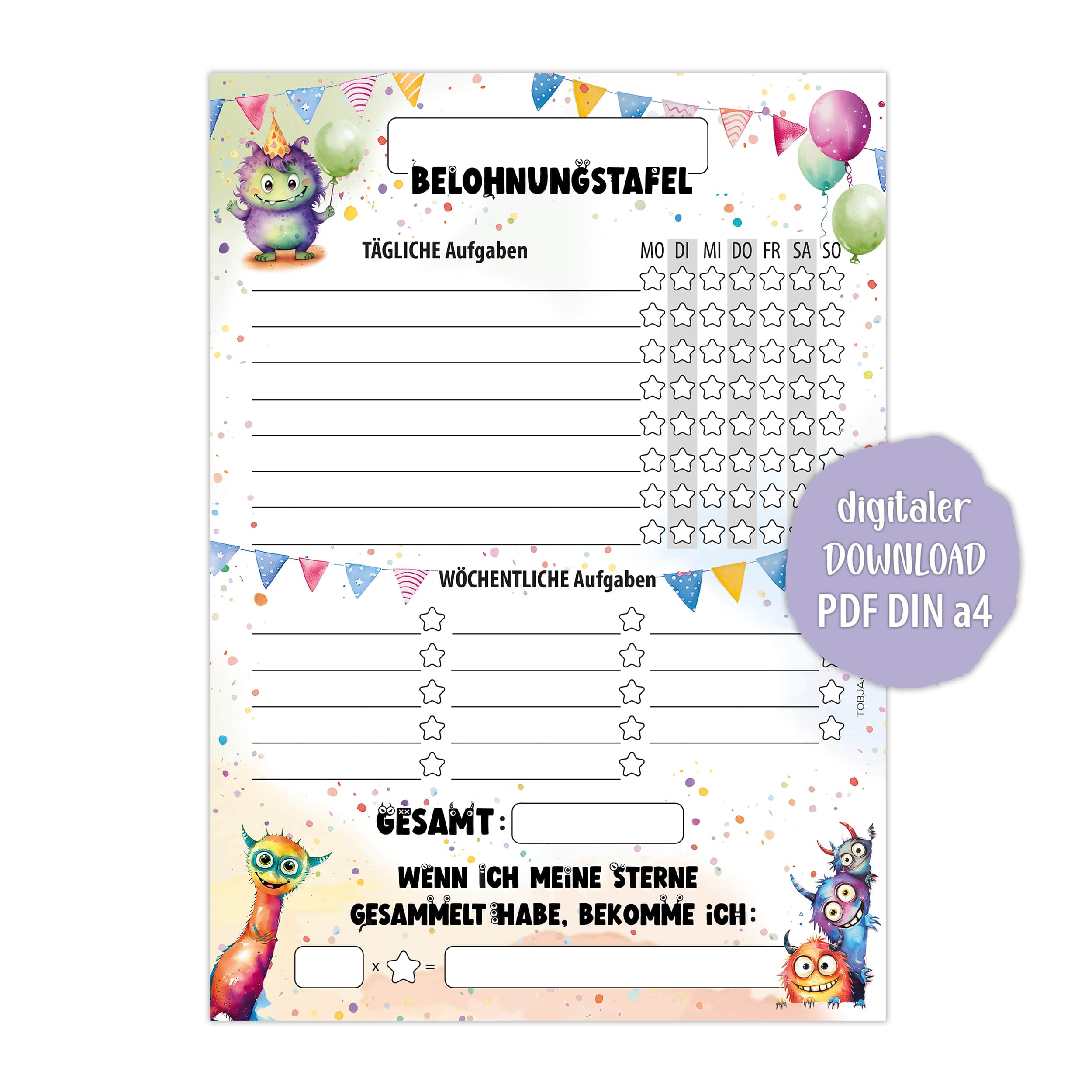 Digitale Belohnungstafel Monster