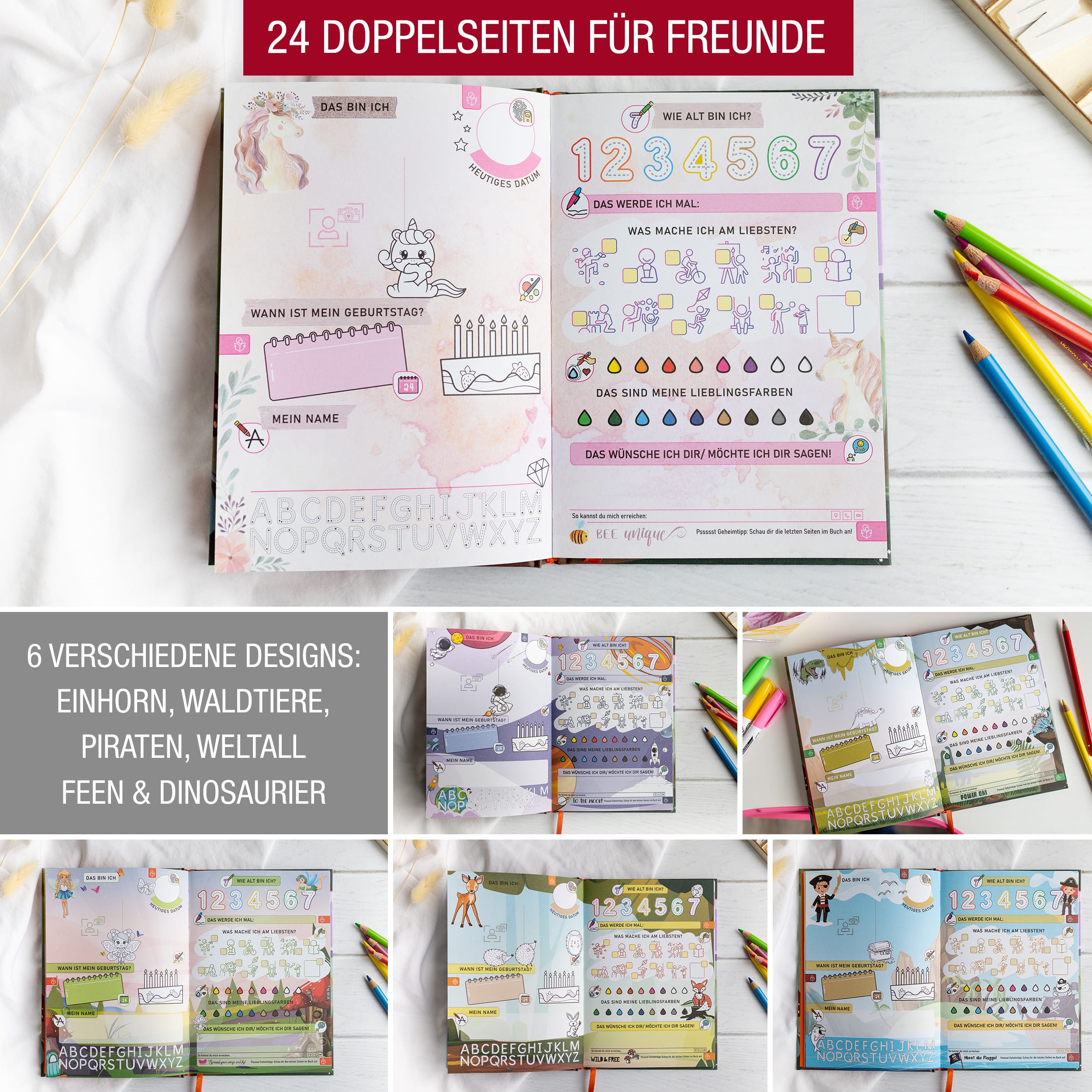 Kindergartenfreundebuch "Kunterbunt" Freundebuch mit Personalisierter Stofftasche