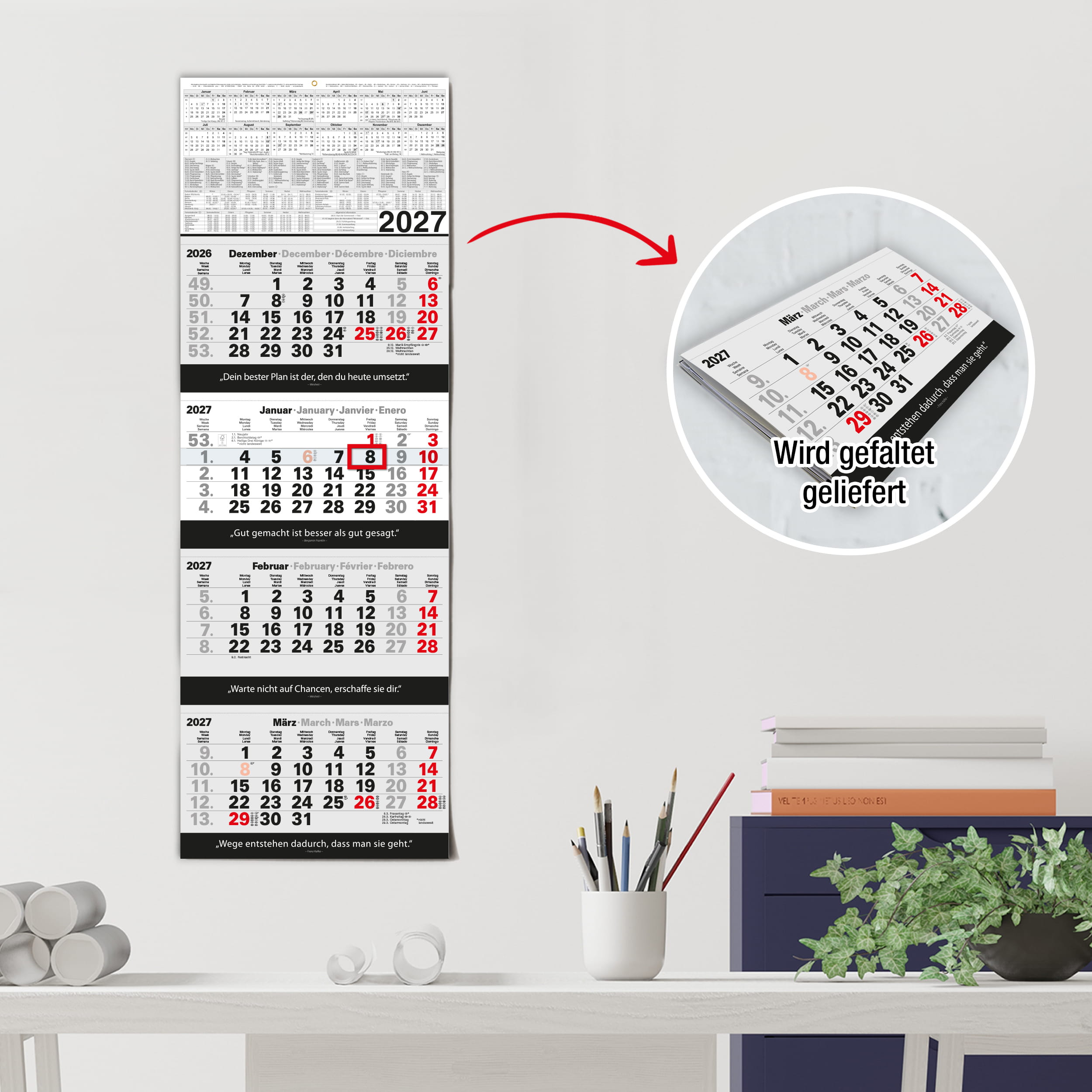 4-Monatskalender 2027 Block Zitate 33x96
