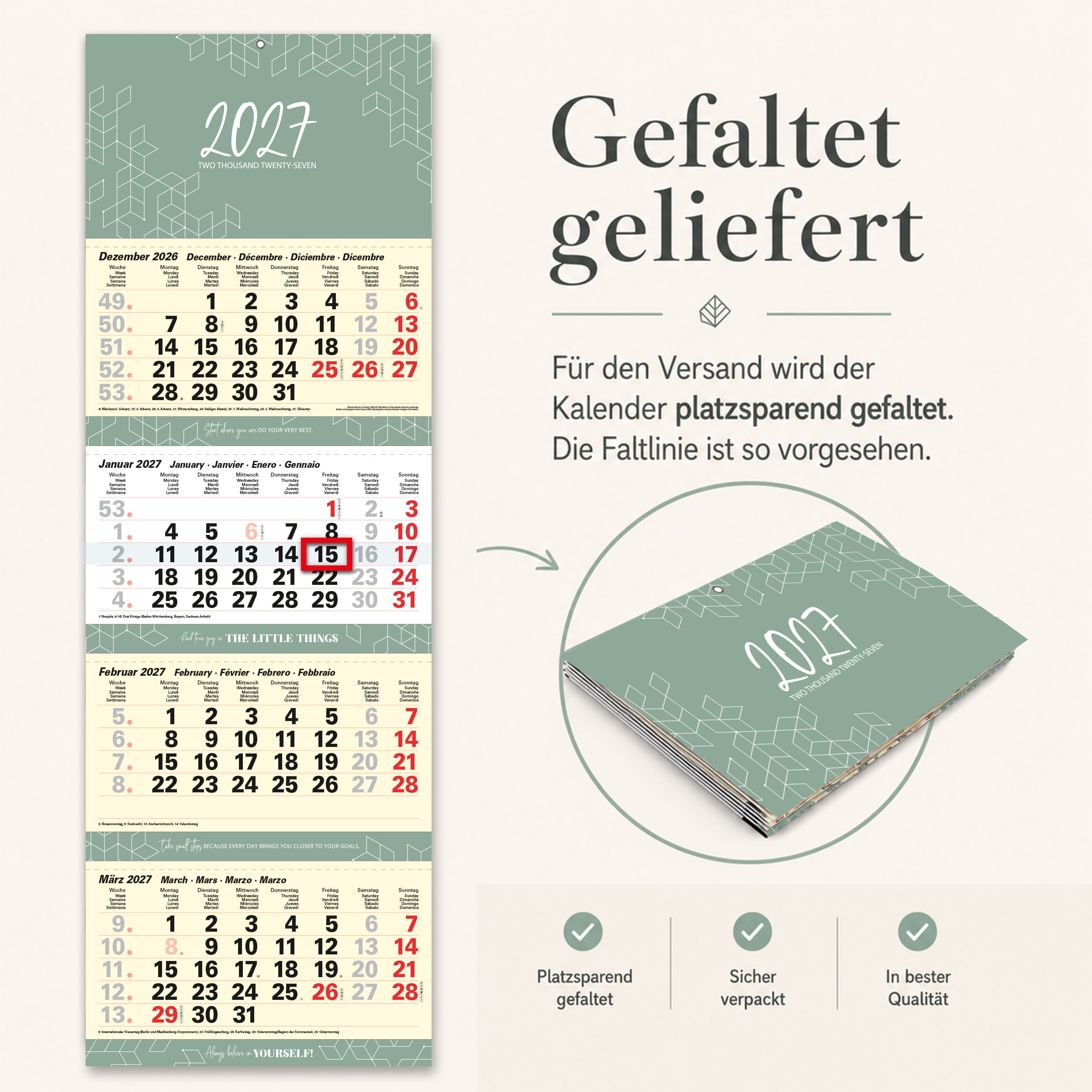 4-Monatskalender 2027 Little Things Salbeigrün