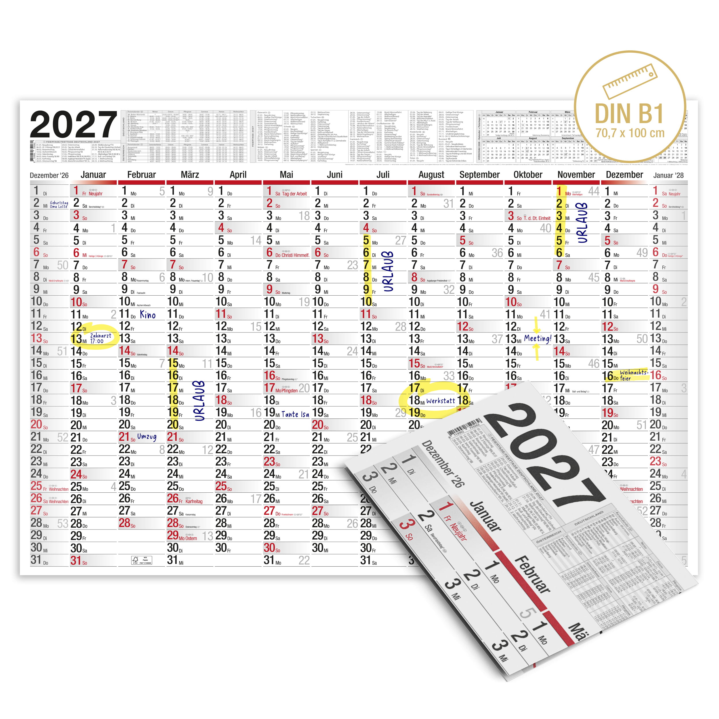 XXL Wandkalender 2026 1x Kalender gefalzt