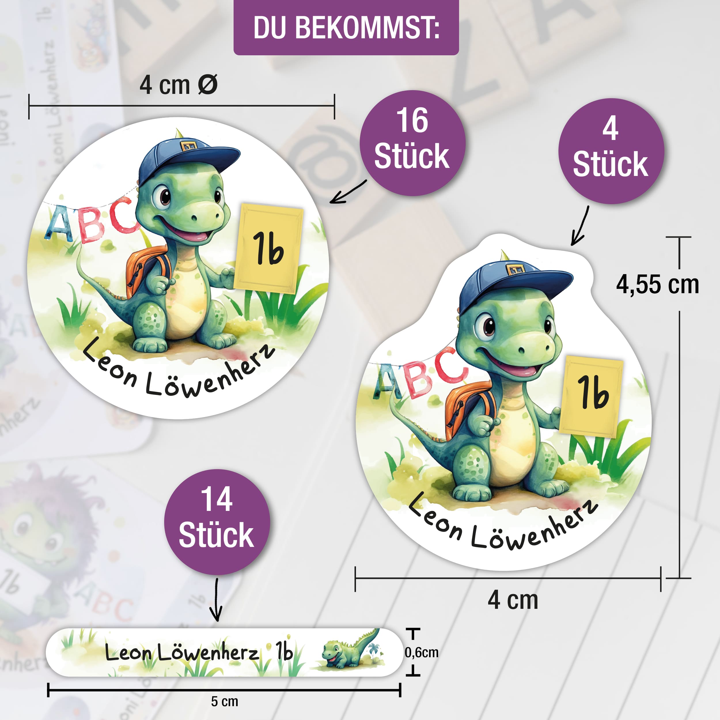 Sticker Set Dino Grundschule personalisiert Name