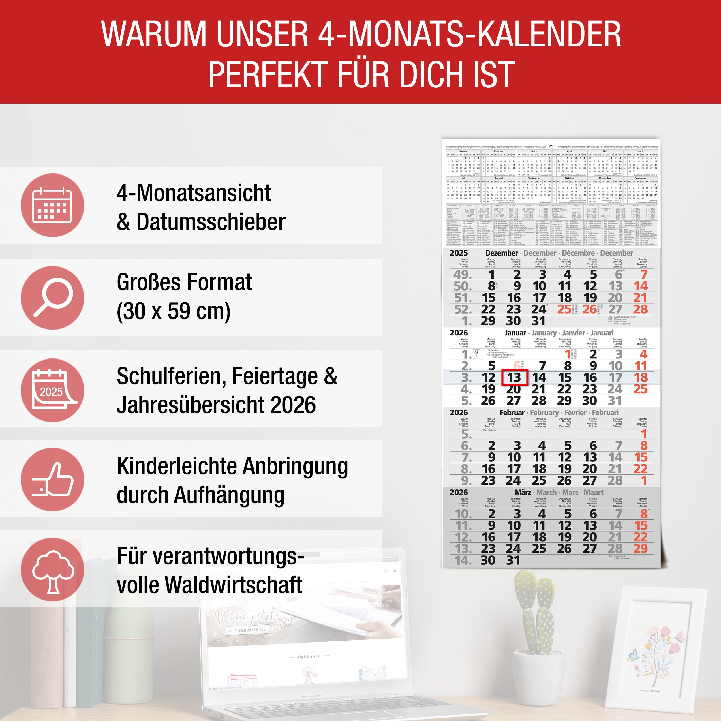 4-Monatskalender 2026 Einblatt 4-Monatskalender 2026 Einblatt