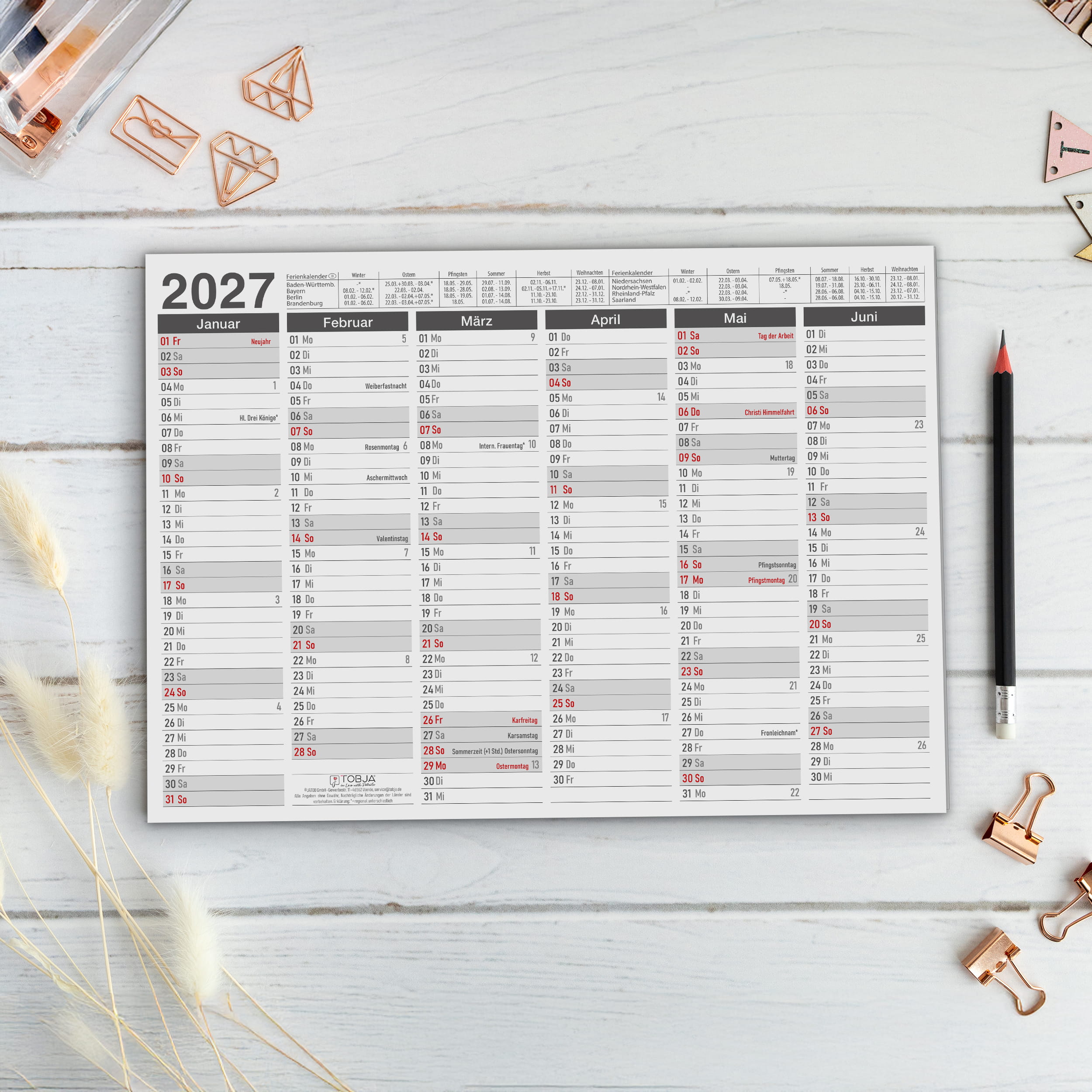 Tafelkalender 2027 bunt DIN A4 - 3er Set