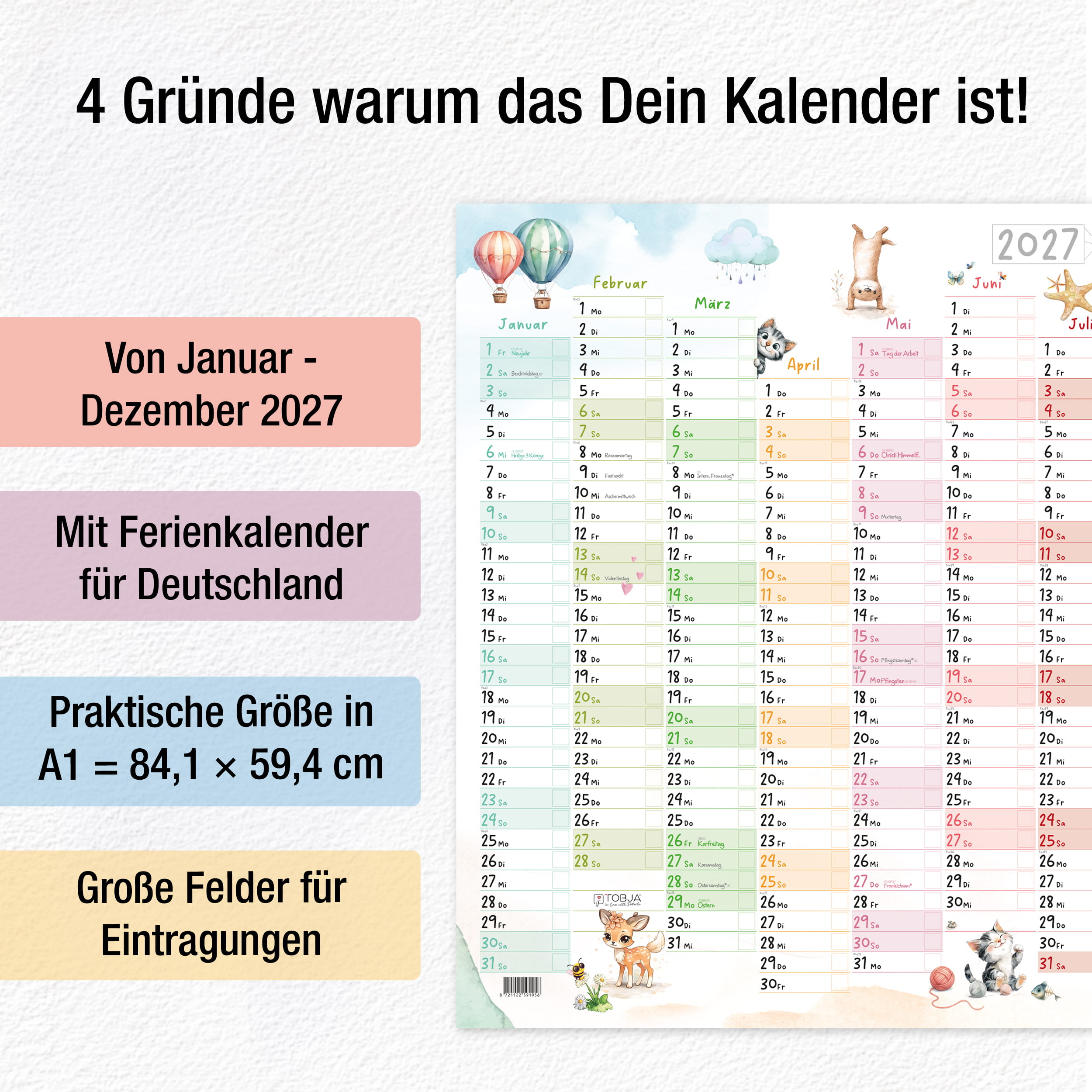 Wandkalender 2027 A1 Tierwelt