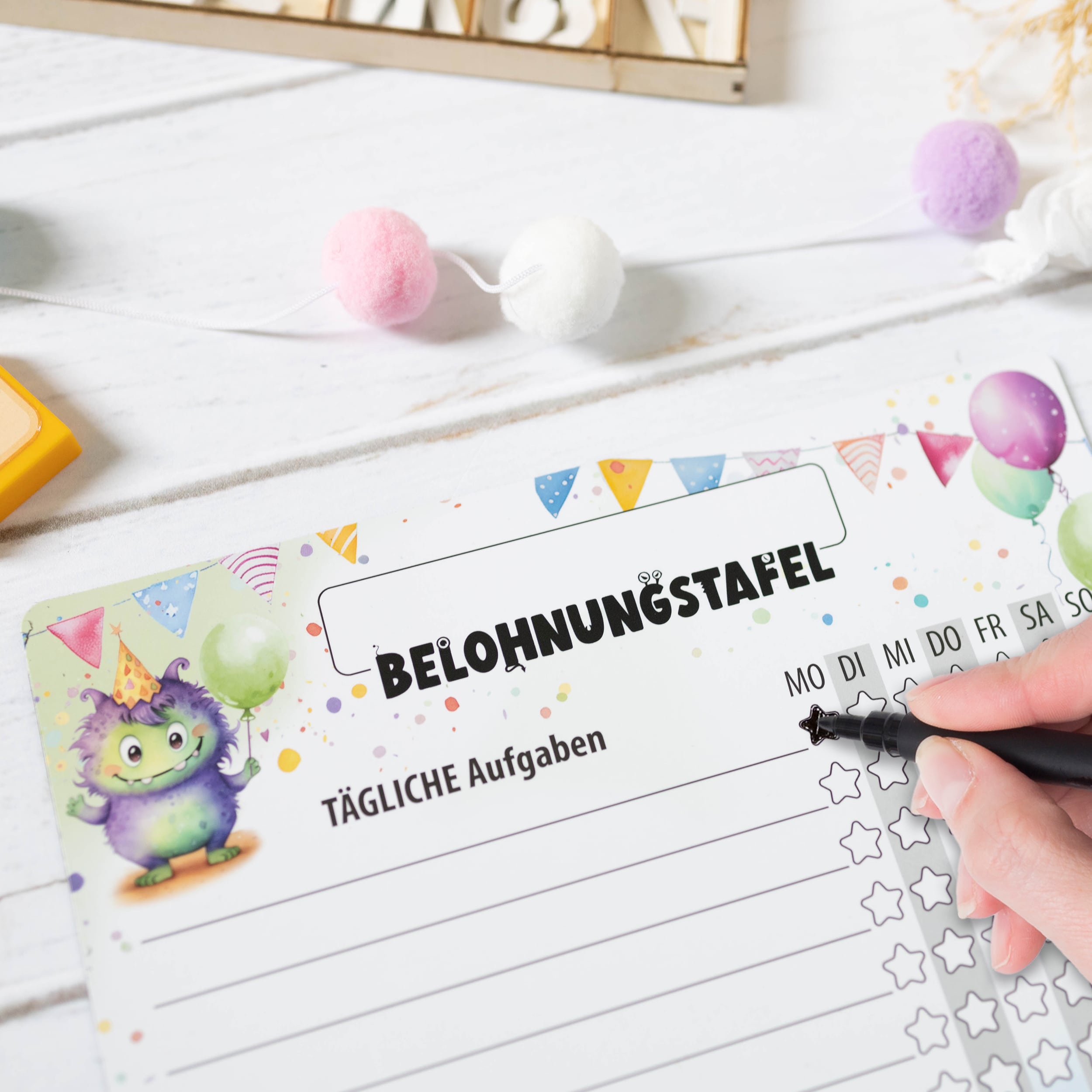 Belohnungstafel A4 magnetisch Monster + 4 Markenstifte