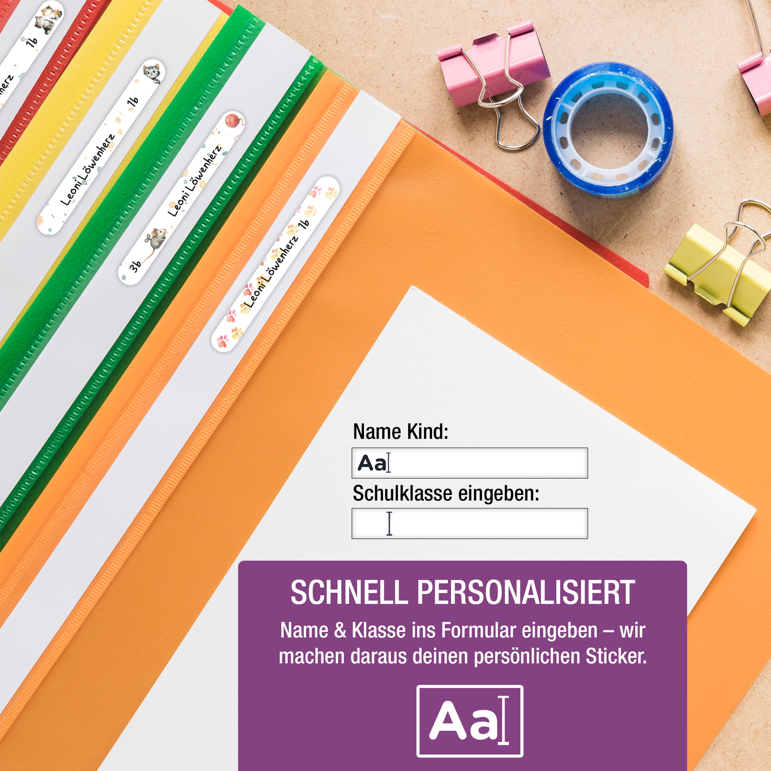 Namensaufkleber für Stifte, personalisiert Katze