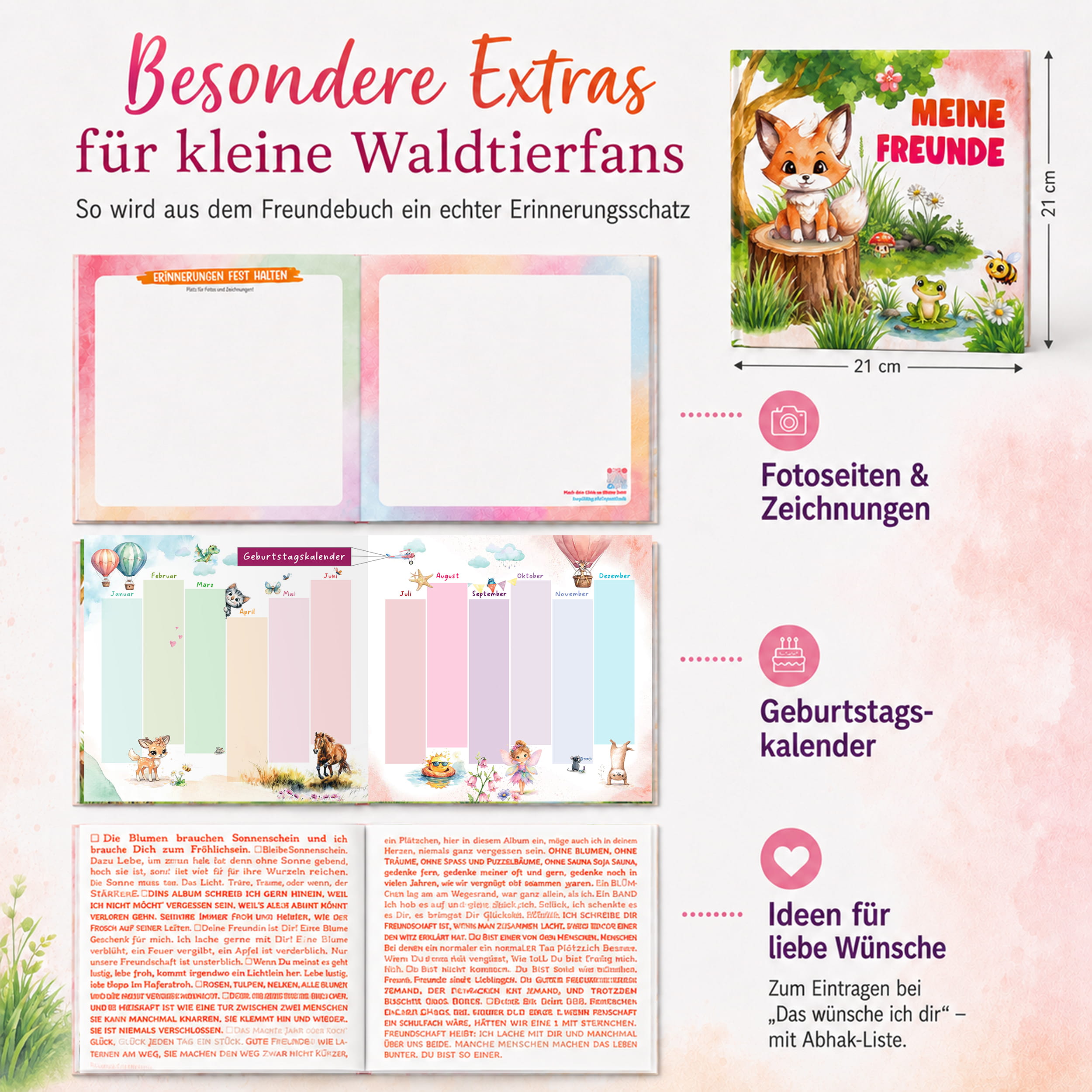 Freundebuch Grundschule Waldtiere – 21 x 21 cm Hardcover