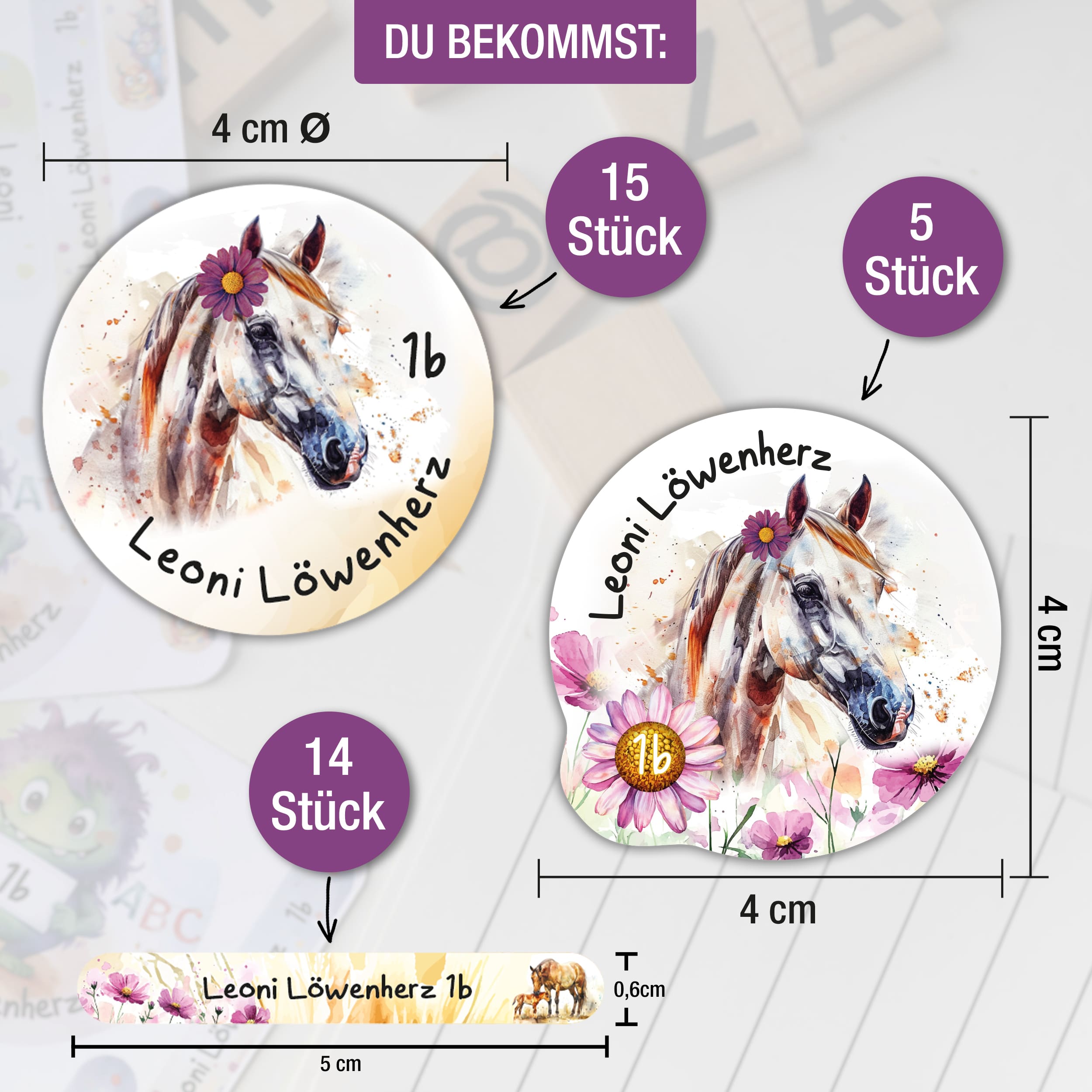 Sticker Set Pferd Grundschule personalisiert Name