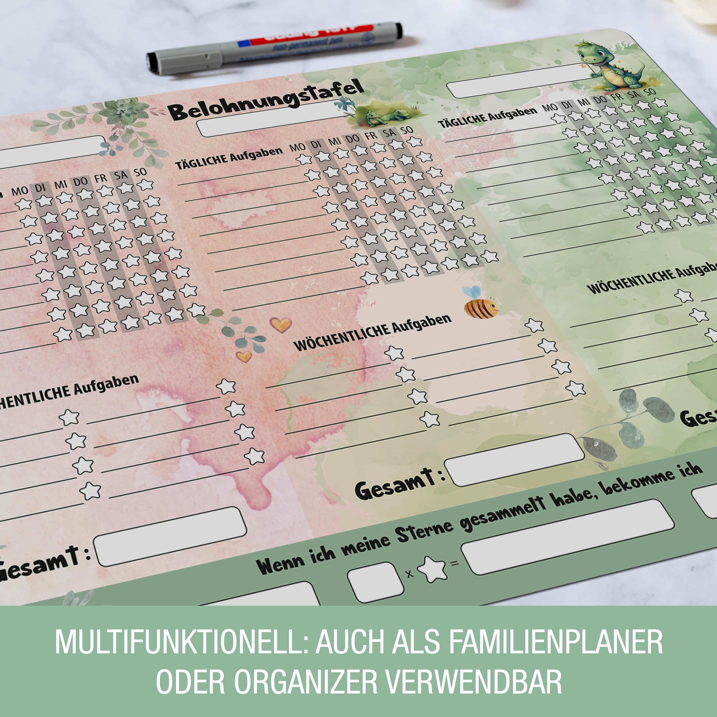 Belohnungstafel Einhorn, Dino magentisch