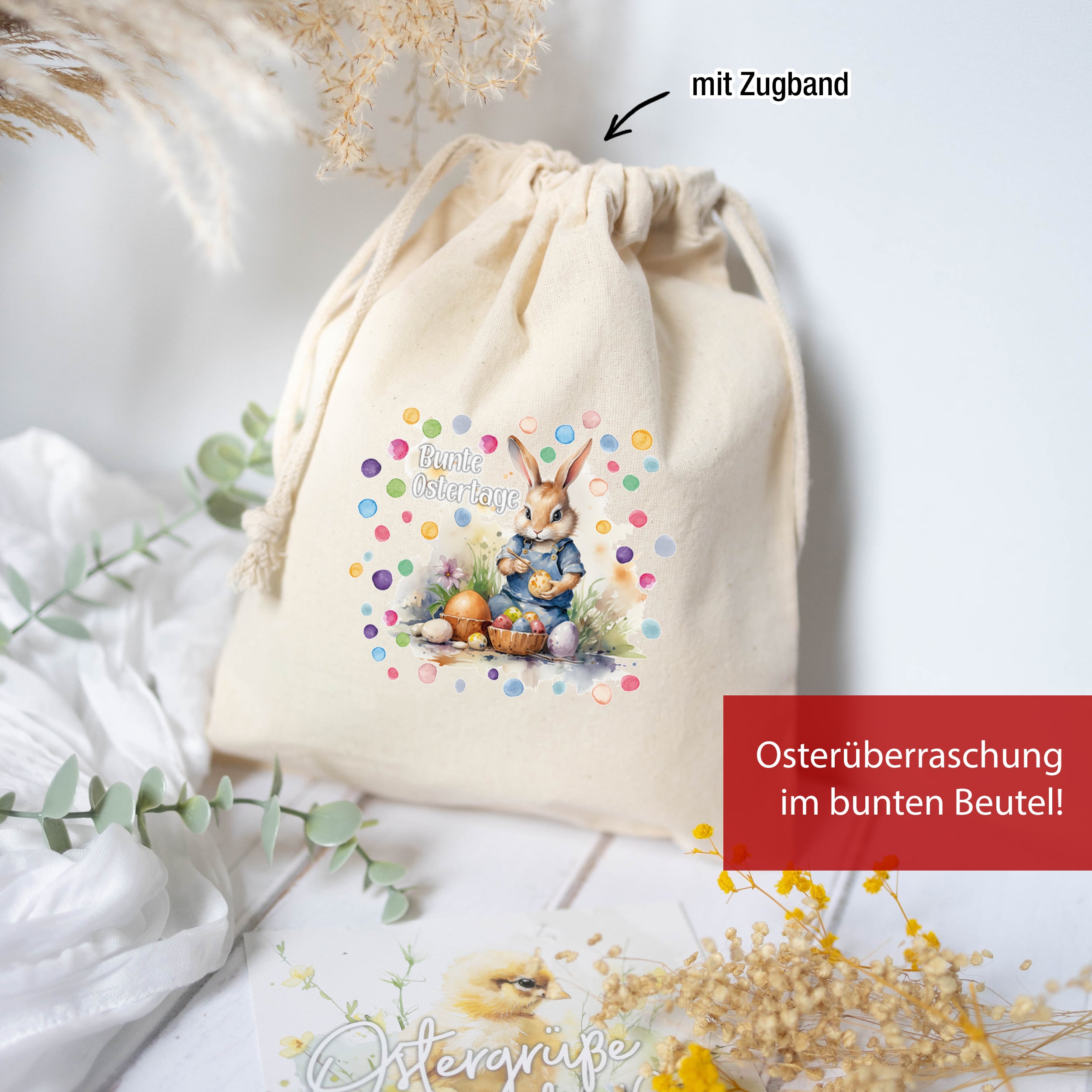 Osterbeutel Hasen Bunt 3x Osterbeutel Hasen Bunt 3x