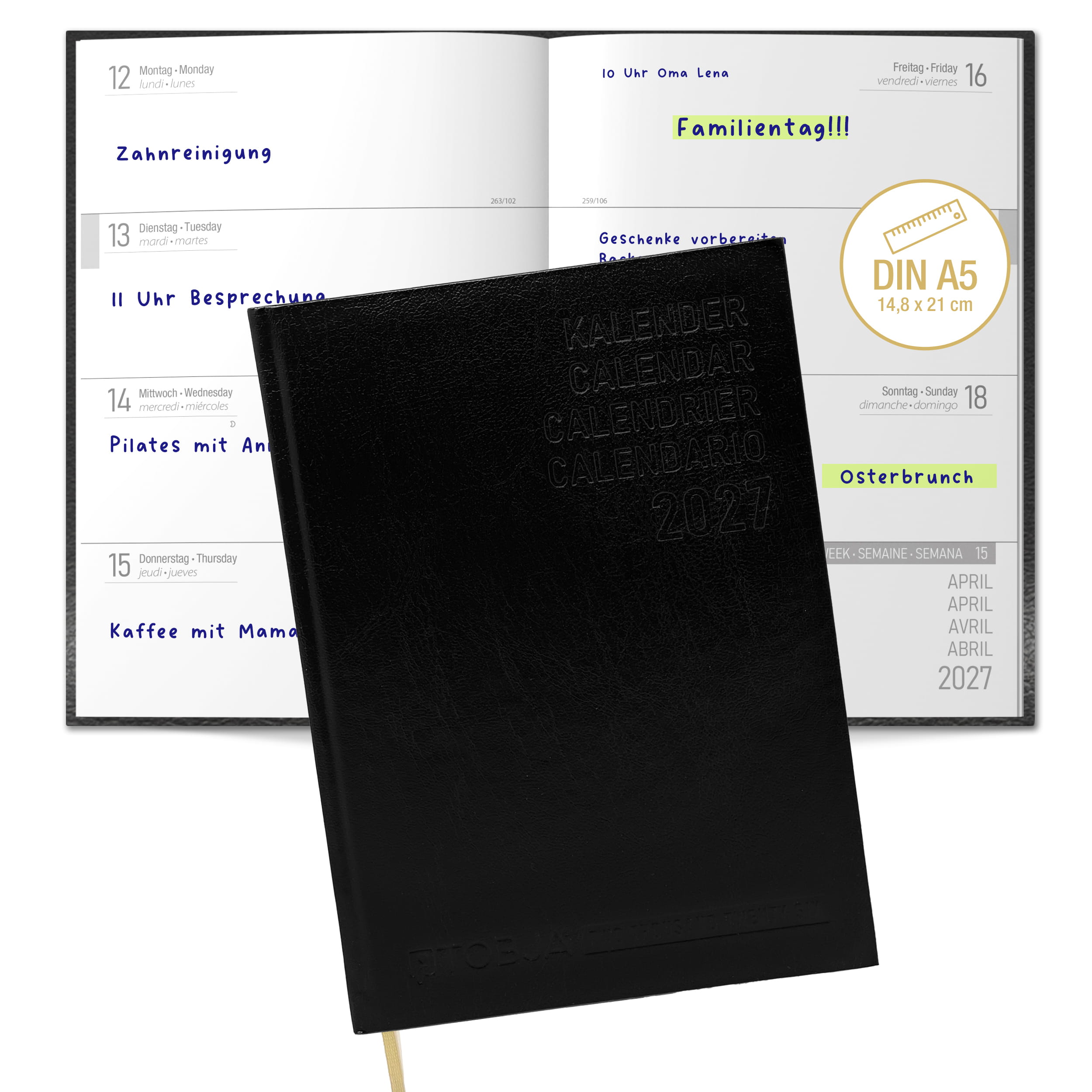 PlanWise Black Buchkalender 2027 A5