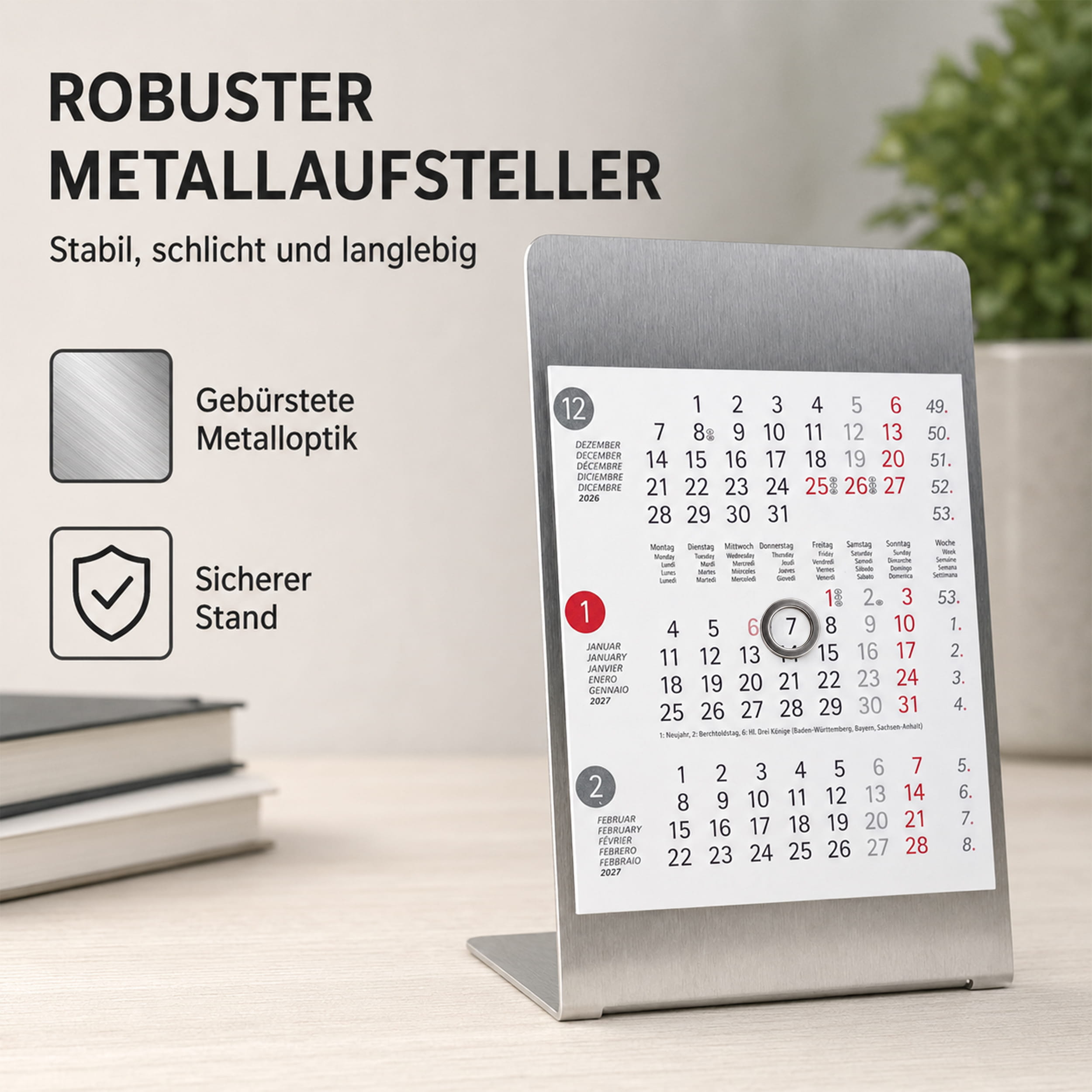 Magnet-System Dots – Tischkalender 2027 mit Metallaufsteller