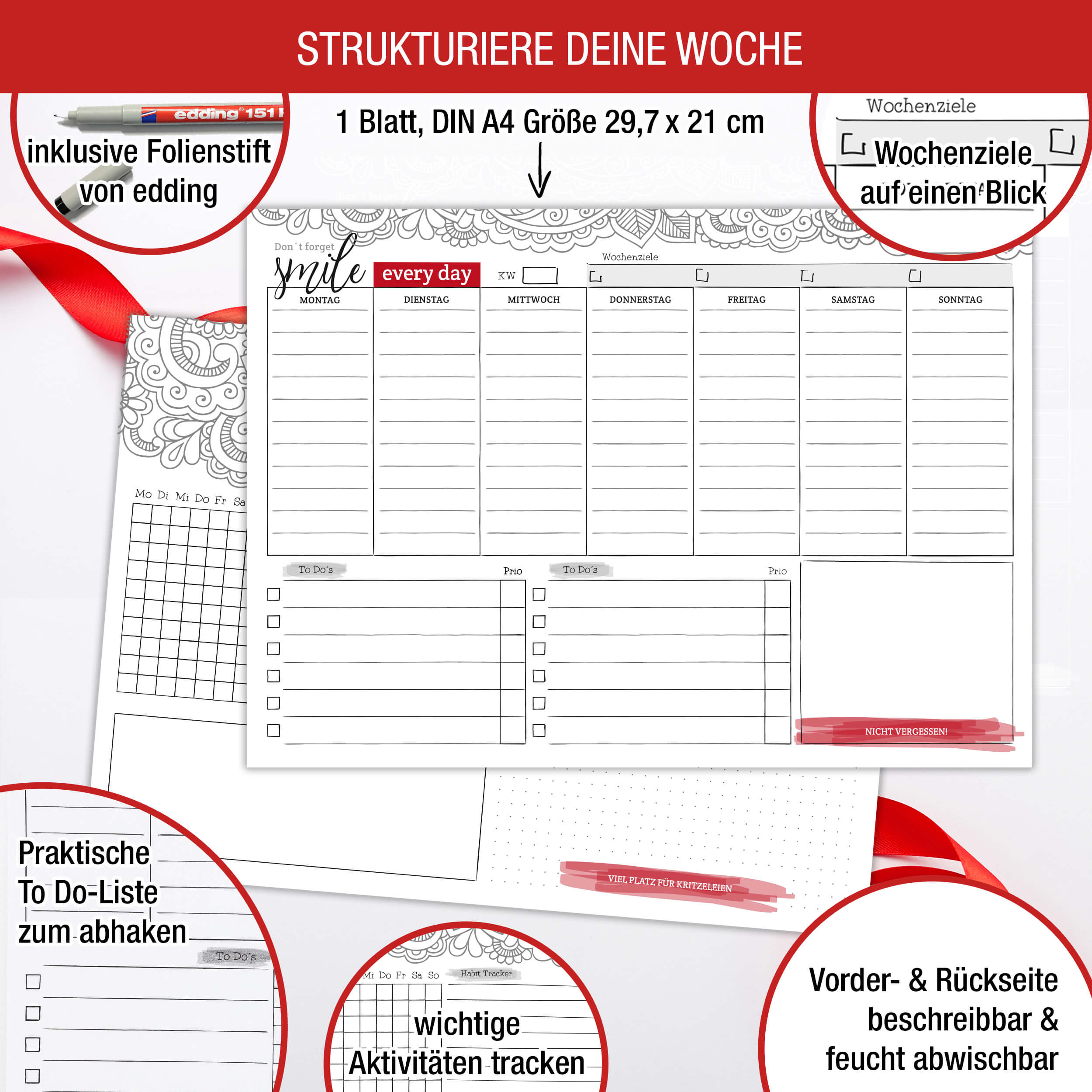 Wochenplaner abwischbar inkl. Stift 