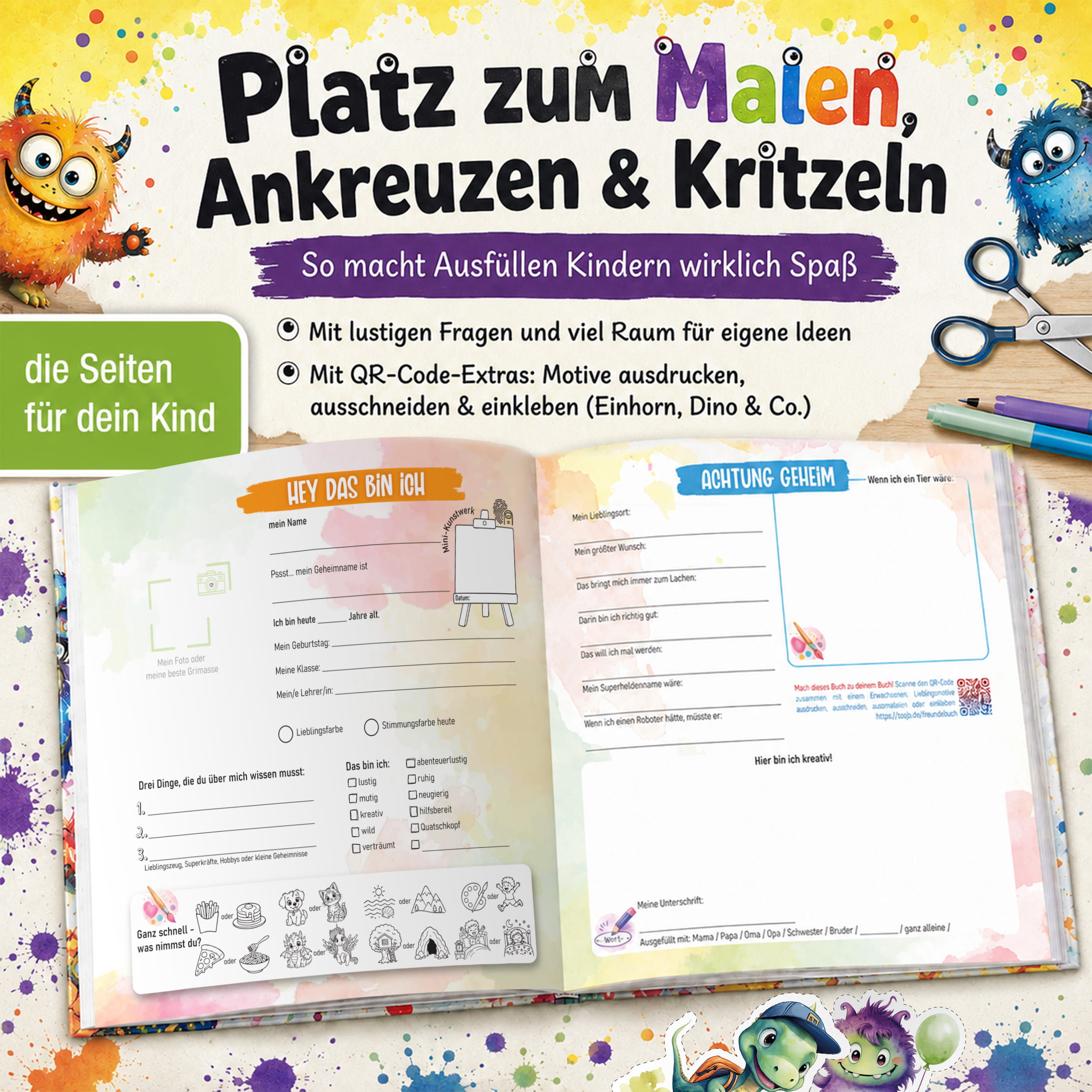 Freundebuch Grundschule Monster – 21 x 21 cm Hardcover