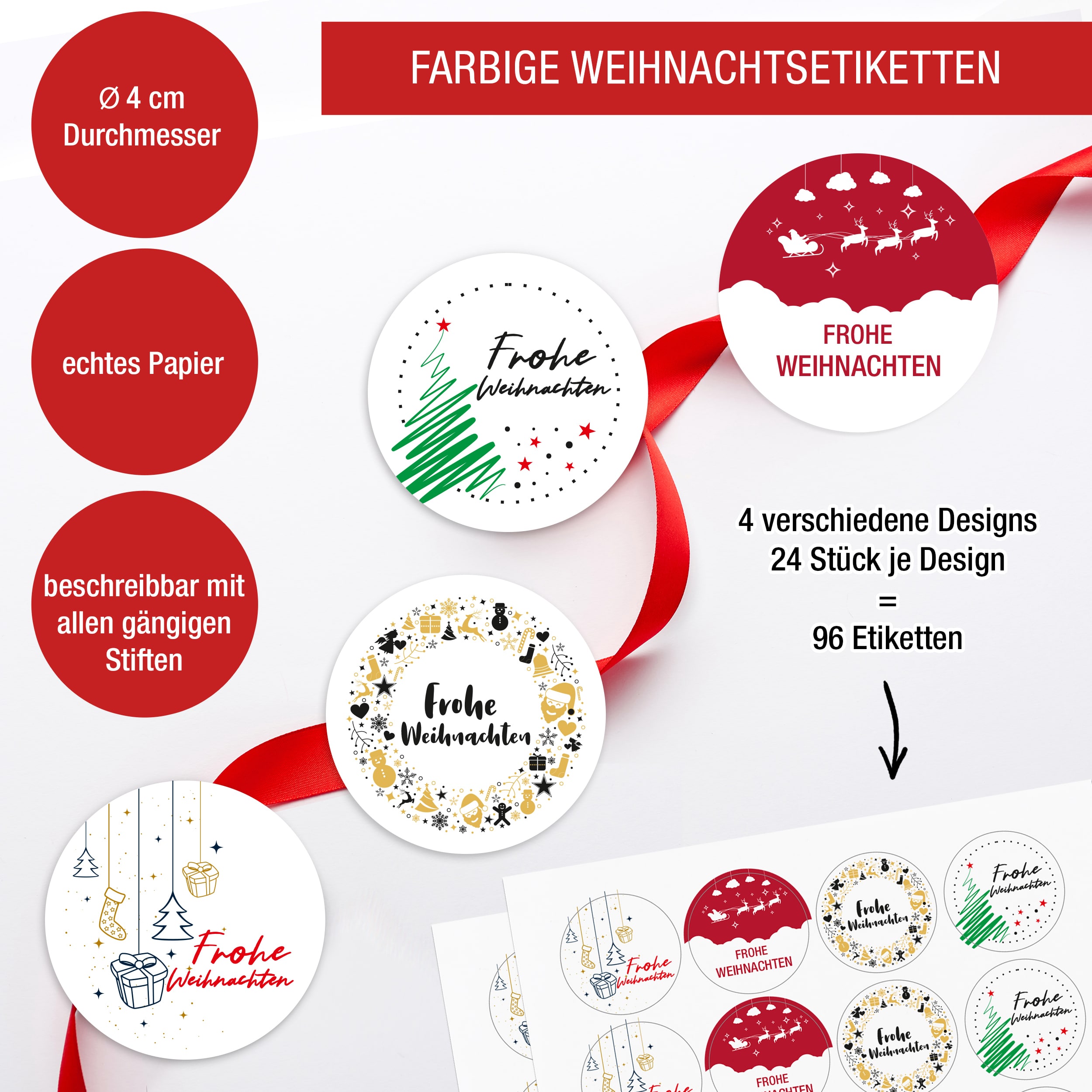 96 Aufkleber "Frohe Weihnachten" weiß