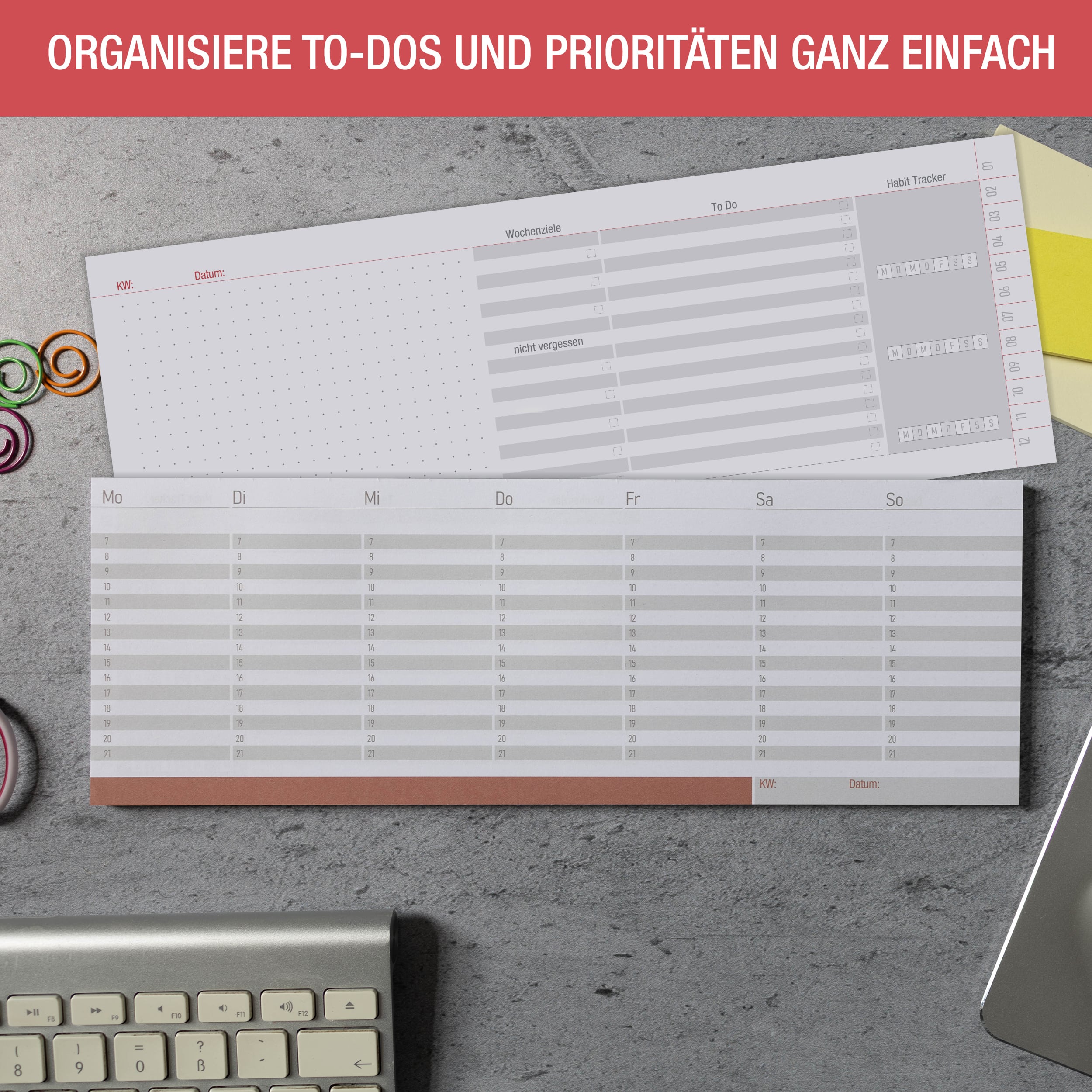 Roter Wochen-Tischkalender Block – 53 Seiten